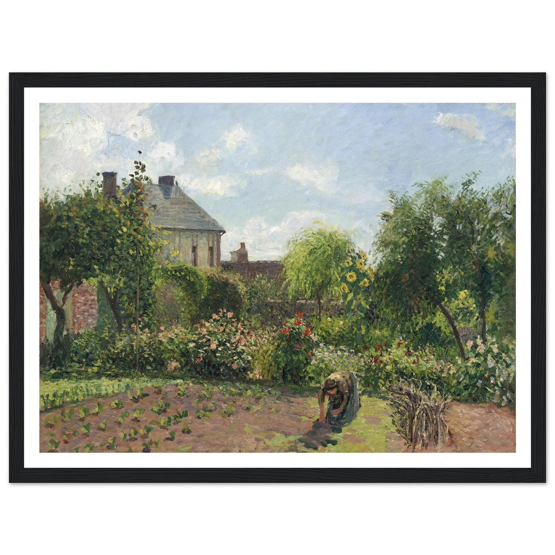 The Artist’s Garden at Eragny (1898) Art Print | Camille Pissarro - Framed Poster - 30x40 cm / 12x16″ - Black frame