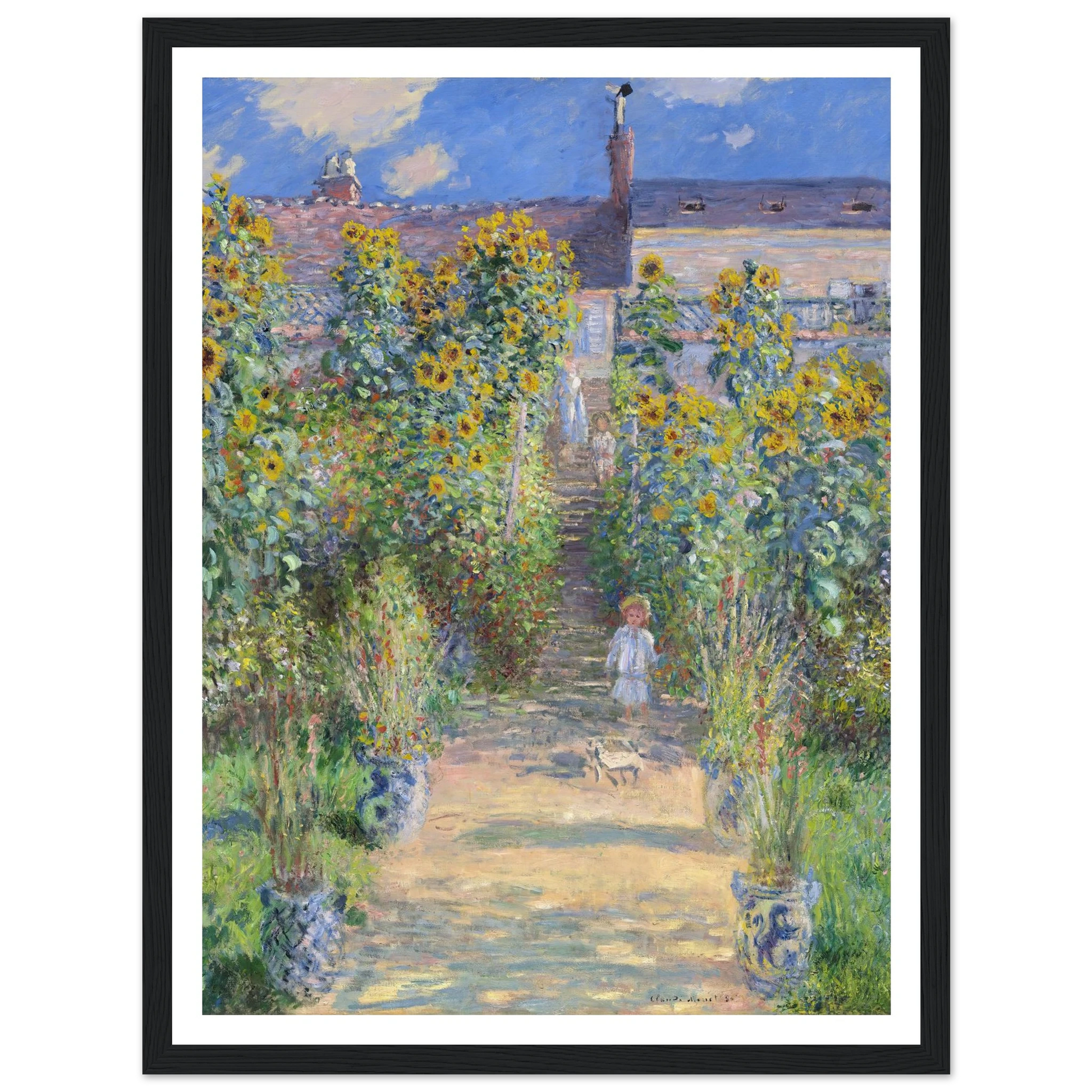The Artist’s Garden at Vétheuil (1881) Art Print | Claude Monet - Framed Poster - 30x40 cm / 12x16″ - Black frame