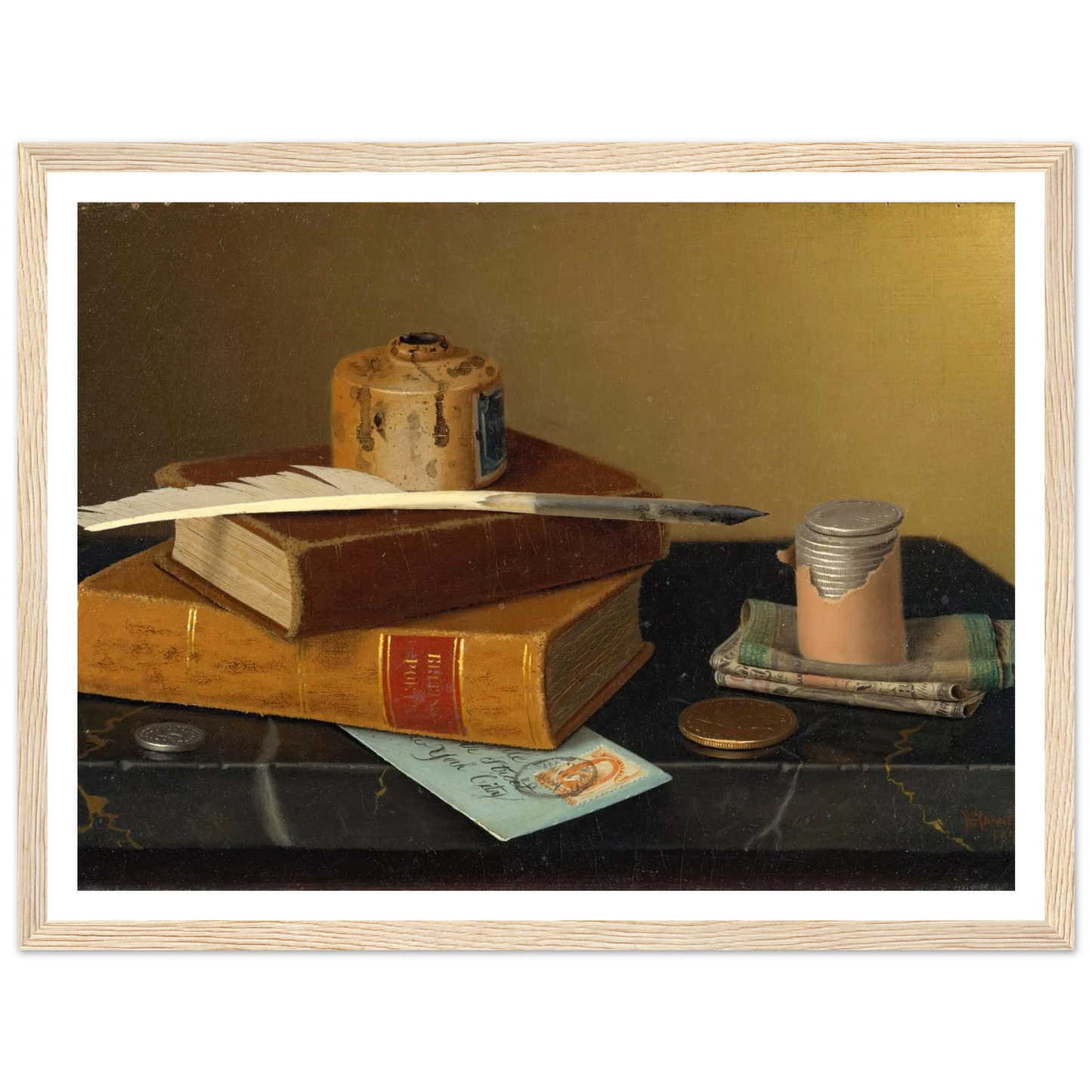 The Banker’s Table (1877) Art Print | William Michael Harnett - Framed Poster - 30x40 cm / 12x16″ - Black frame