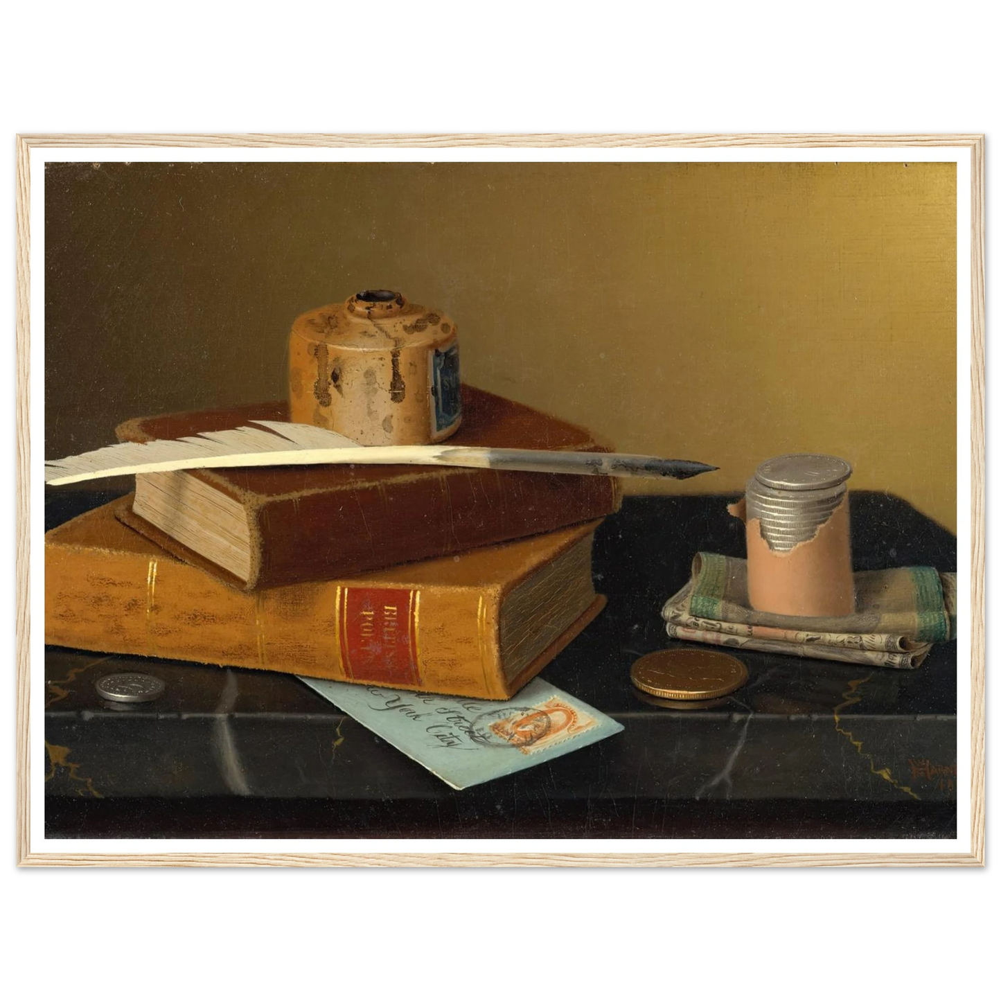 The Banker’s Table (1877) Art Print | William Michael Harnett - Framed Poster - 30x40 cm / 12x16″ - Black frame