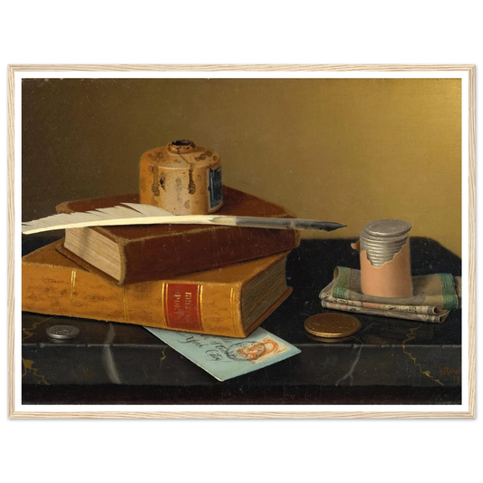The Banker’s Table (1877) Art Print | William Michael Harnett - Framed Poster - 30x40 cm / 12x16″ - Black frame