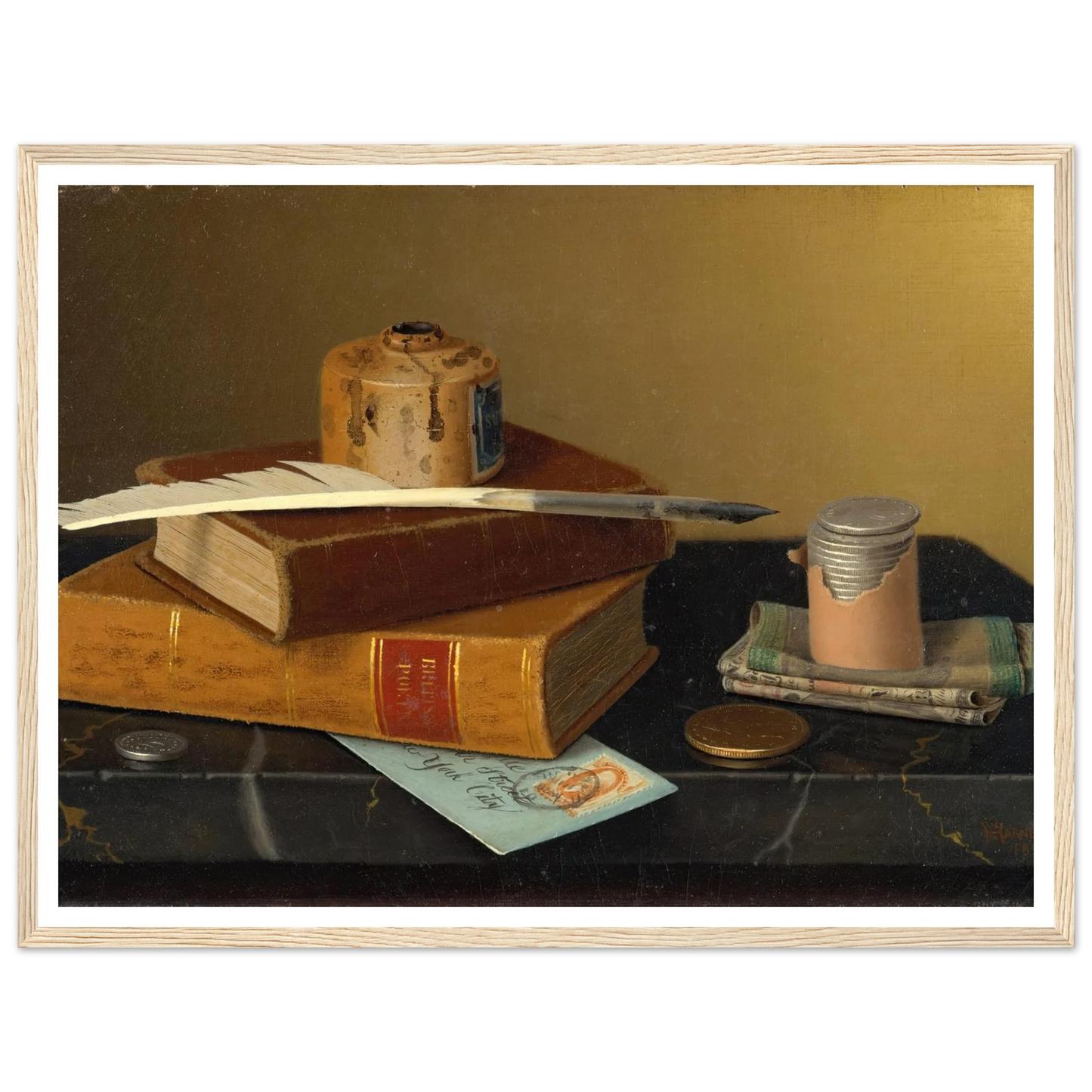 The Banker’s Table (1877) Art Print | William Michael Harnett - Framed Poster - 30x40 cm / 12x16″ - Black frame