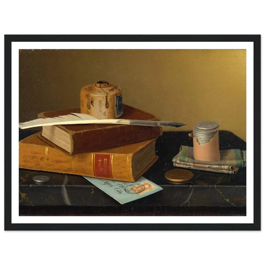 The Banker’s Table (1877) Art Print | William Michael Harnett - Framed Poster - 30x40 cm / 12x16″ - Black frame
