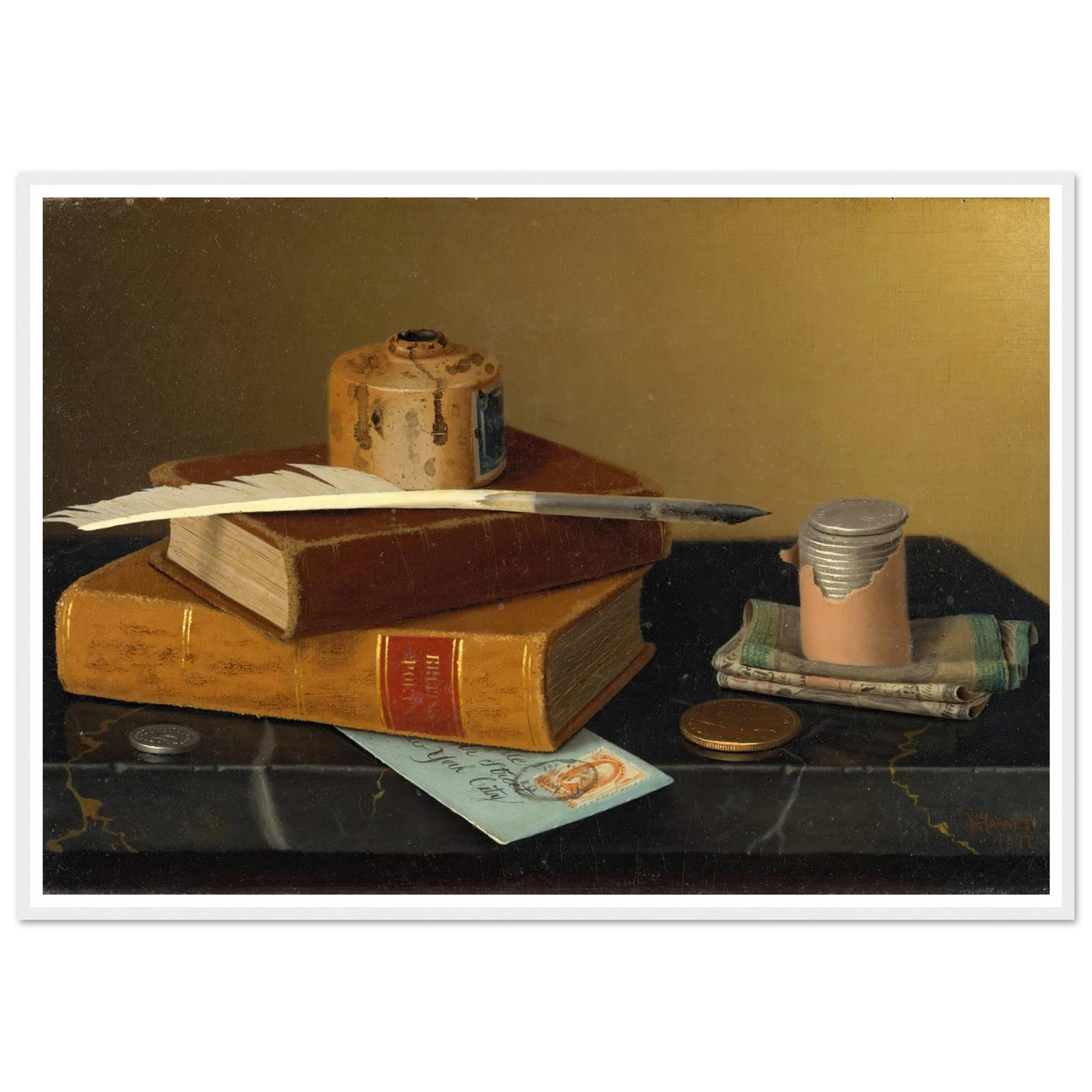 The Banker’s Table (1877) Art Print | William Michael Harnett - Framed Poster - 30x40 cm / 12x16″ - Black frame