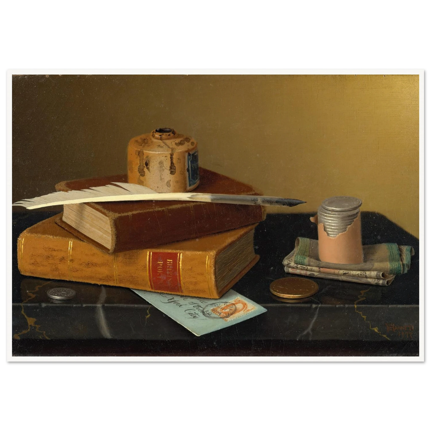 The Banker’s Table (1877) Art Print | William Michael Harnett - Framed Poster - 30x40 cm / 12x16″ - Black frame