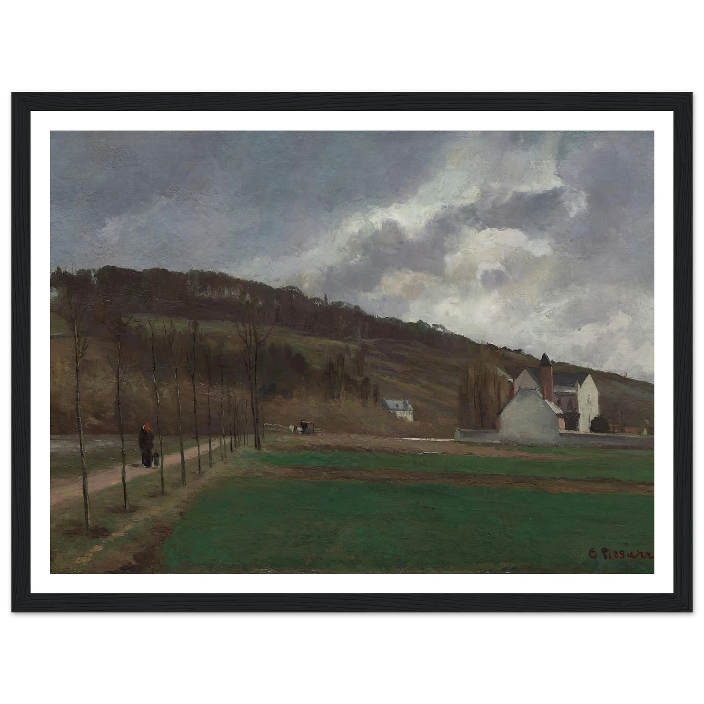 The Banks of the Marne in Winter (1866) Art Print | Camille Pissarro - Framed Poster - 30x40 cm / 12x16″ - Black frame
