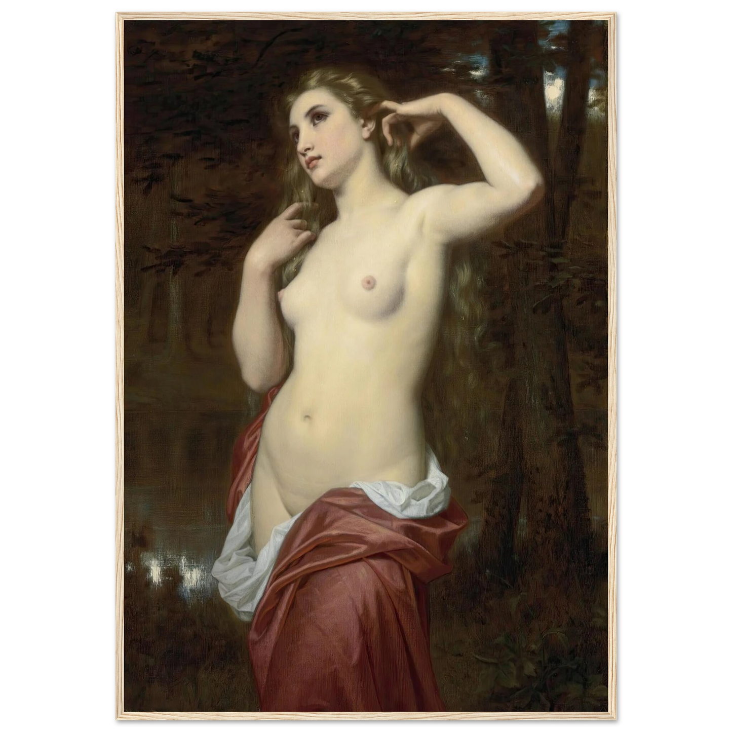 The Bather (1870) Art Print | Hugues Merle - Framed Poster - 30x40 cm / 12x16″ - Black frame