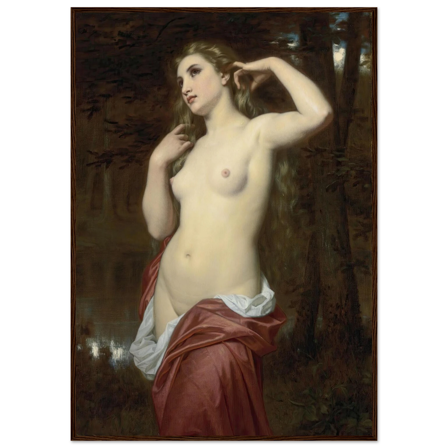 The Bather (1870) Art Print | Hugues Merle - Framed Poster - 30x40 cm / 12x16″ - Black frame