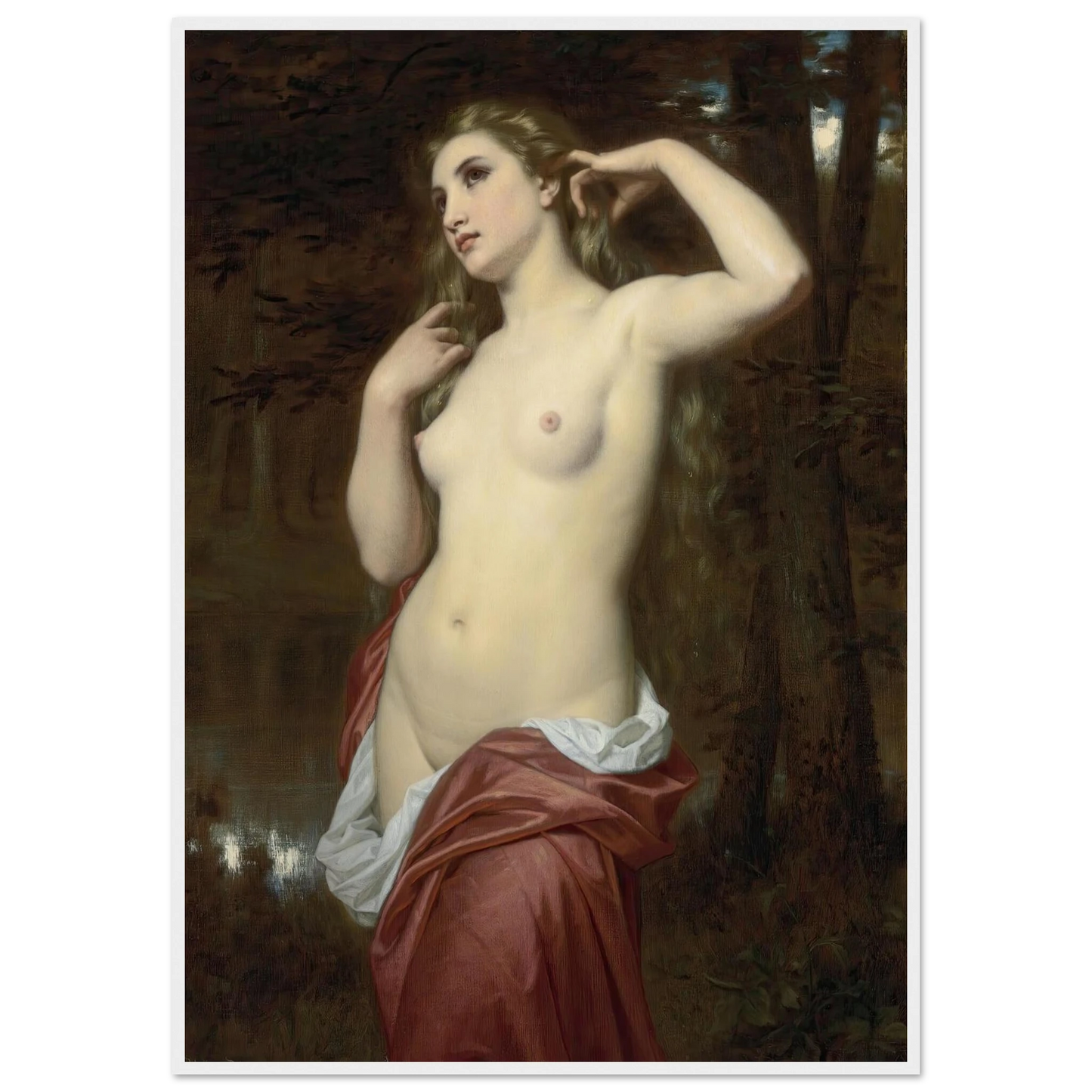 The Bather (1870) Art Print | Hugues Merle - Framed Poster - 30x40 cm / 12x16″ - Black frame