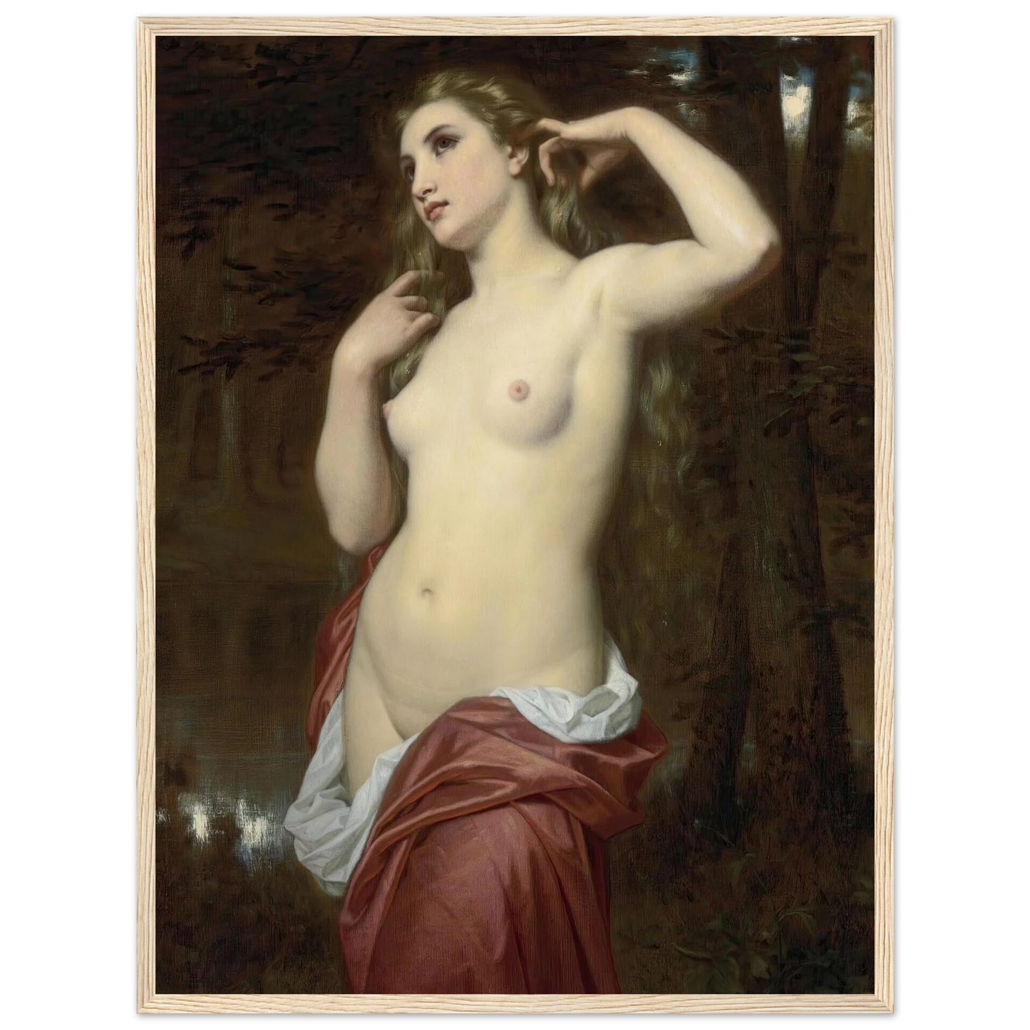 The Bather (1870) Art Print | Hugues Merle - Framed Poster - 30x40 cm / 12x16″ - Black frame