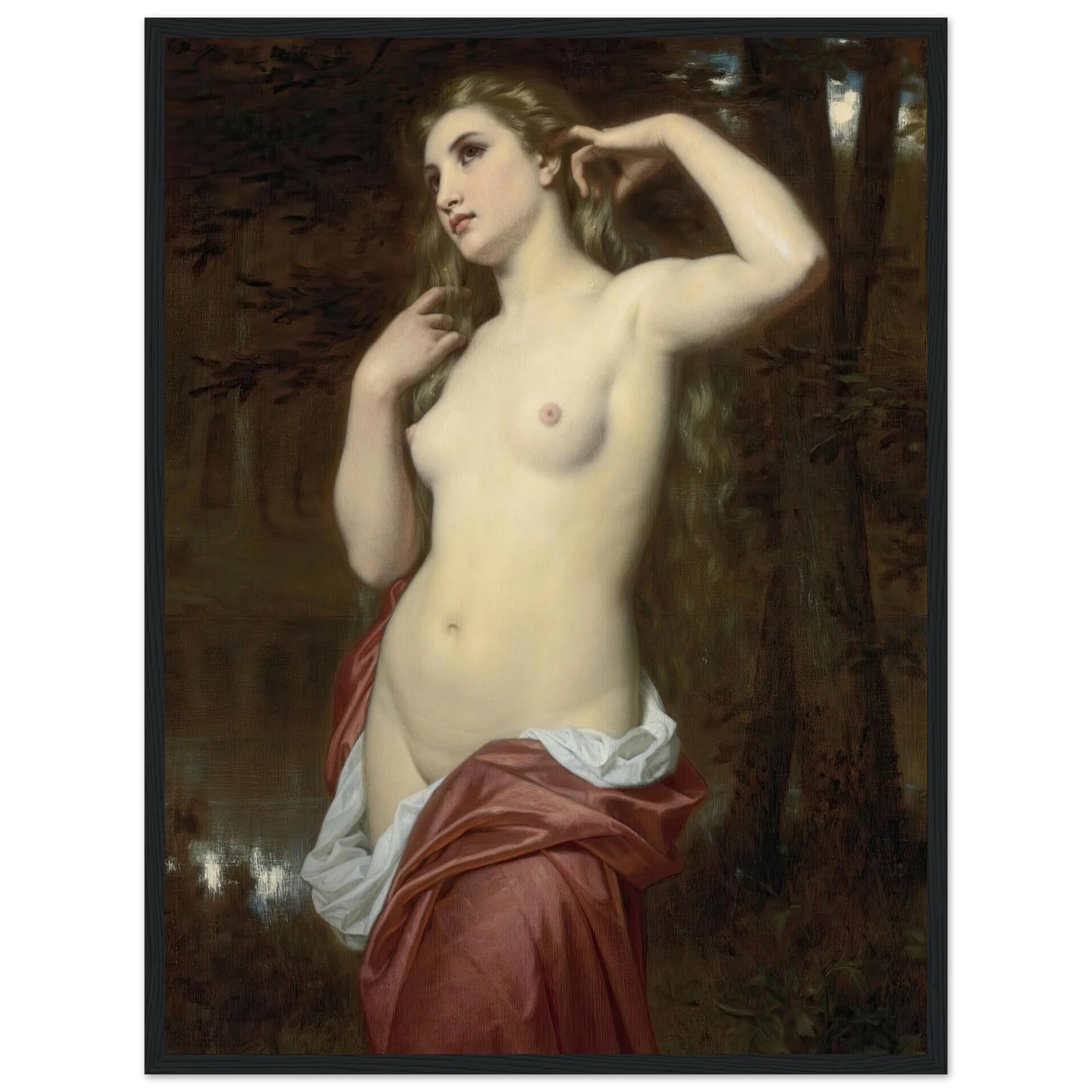 The Bather (1870) Art Print | Hugues Merle - Framed Poster - 30x40 cm / 12x16″ - Black frame