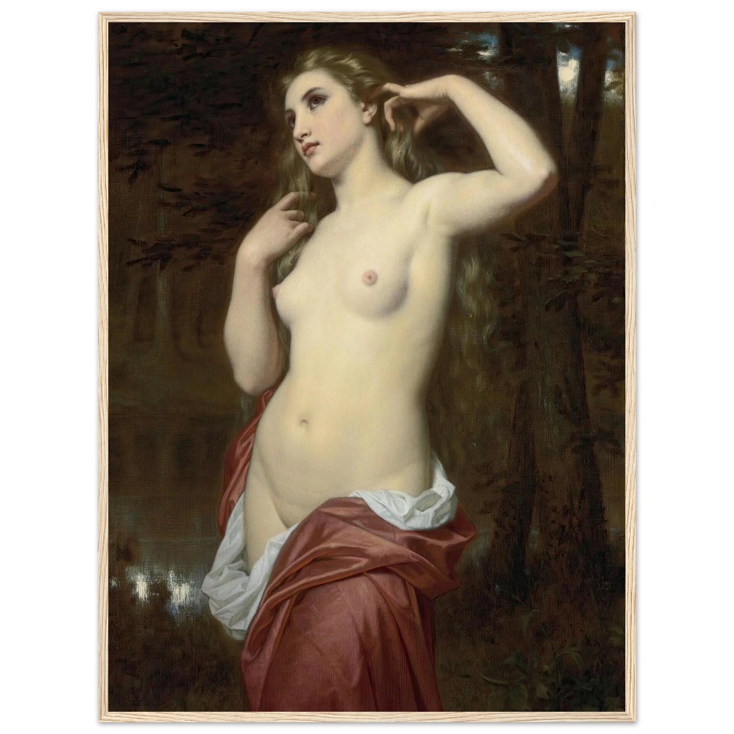 The Bather (1870) Art Print | Hugues Merle - Framed Poster - 30x40 cm / 12x16″ - Black frame
