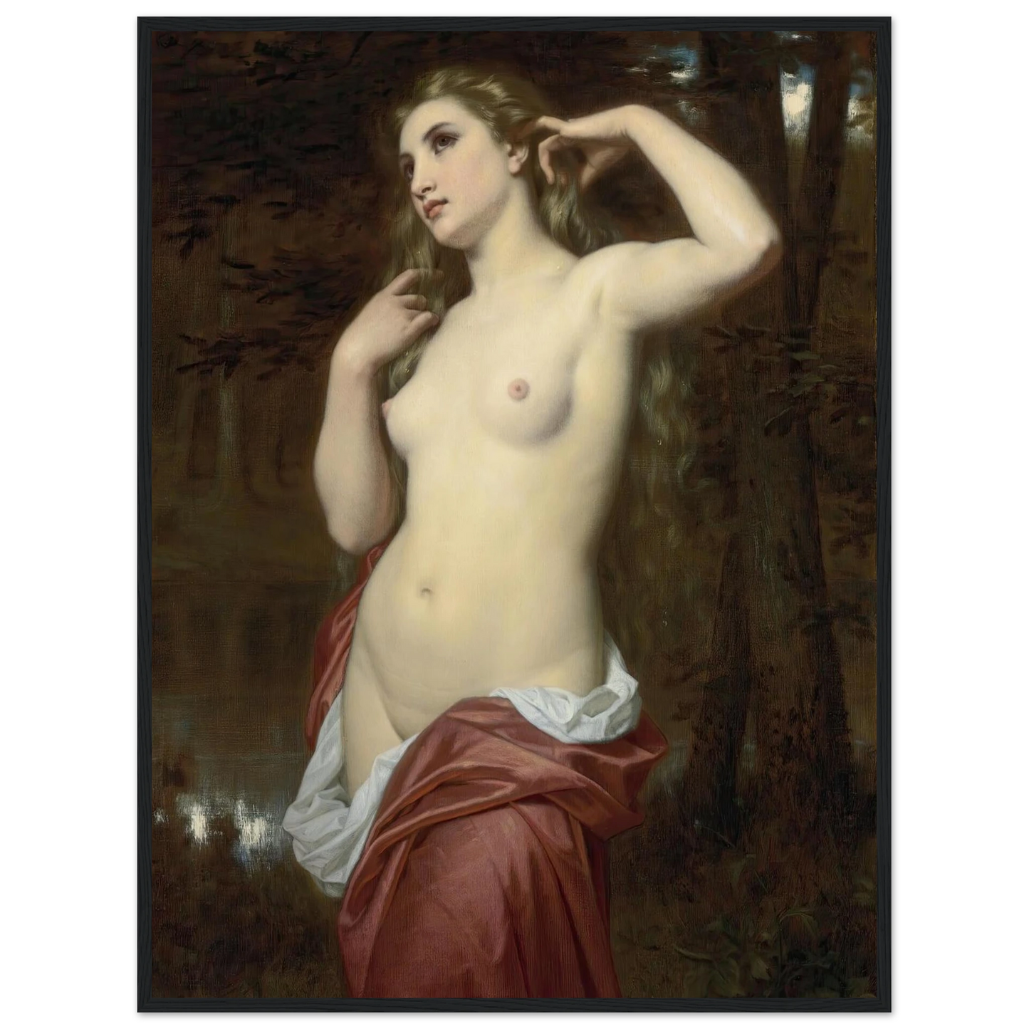 The Bather (1870) Art Print | Hugues Merle - Framed Poster - 30x40 cm / 12x16″ - Black frame
