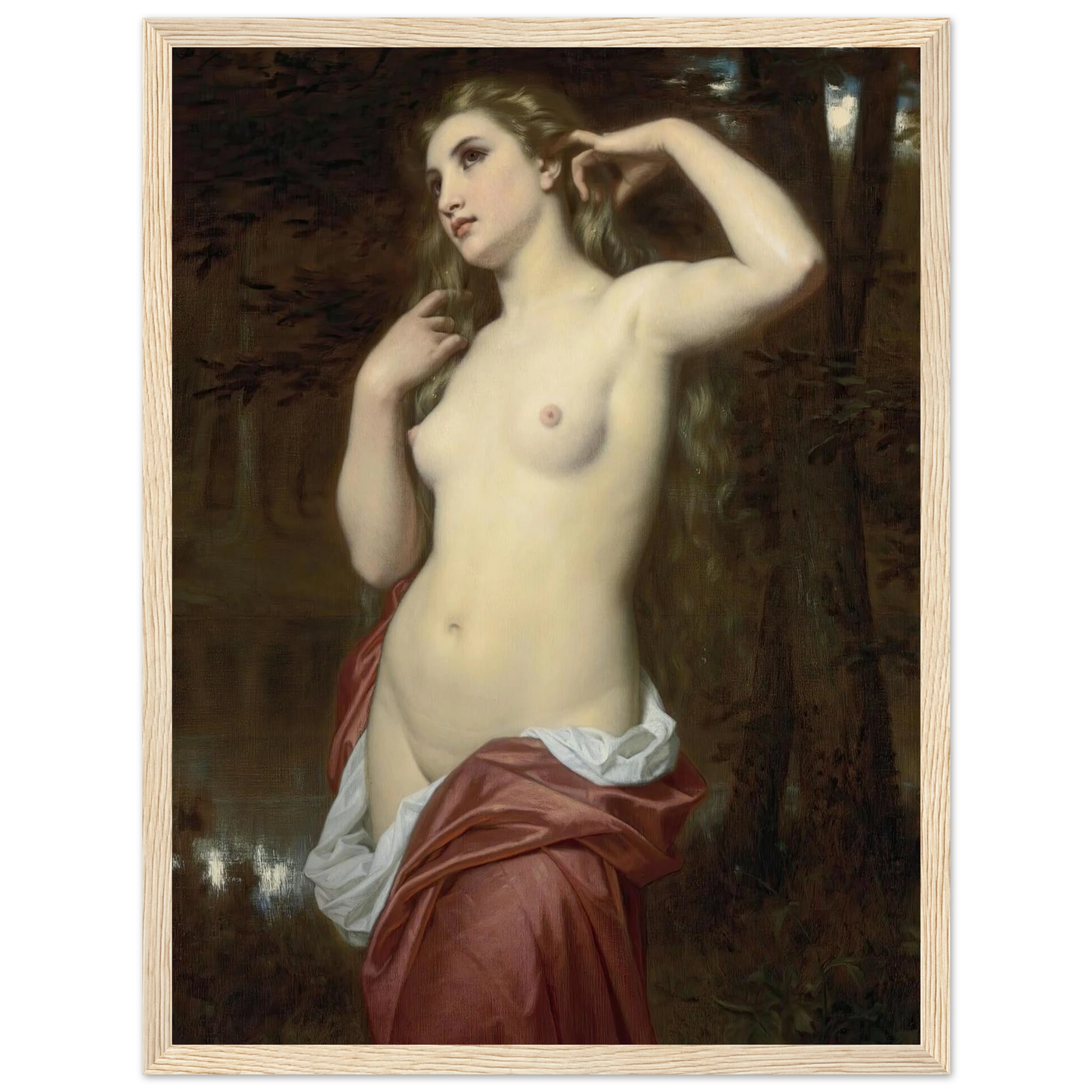The Bather (1870) Art Print | Hugues Merle - Framed Poster - 30x40 cm / 12x16″ - Black frame