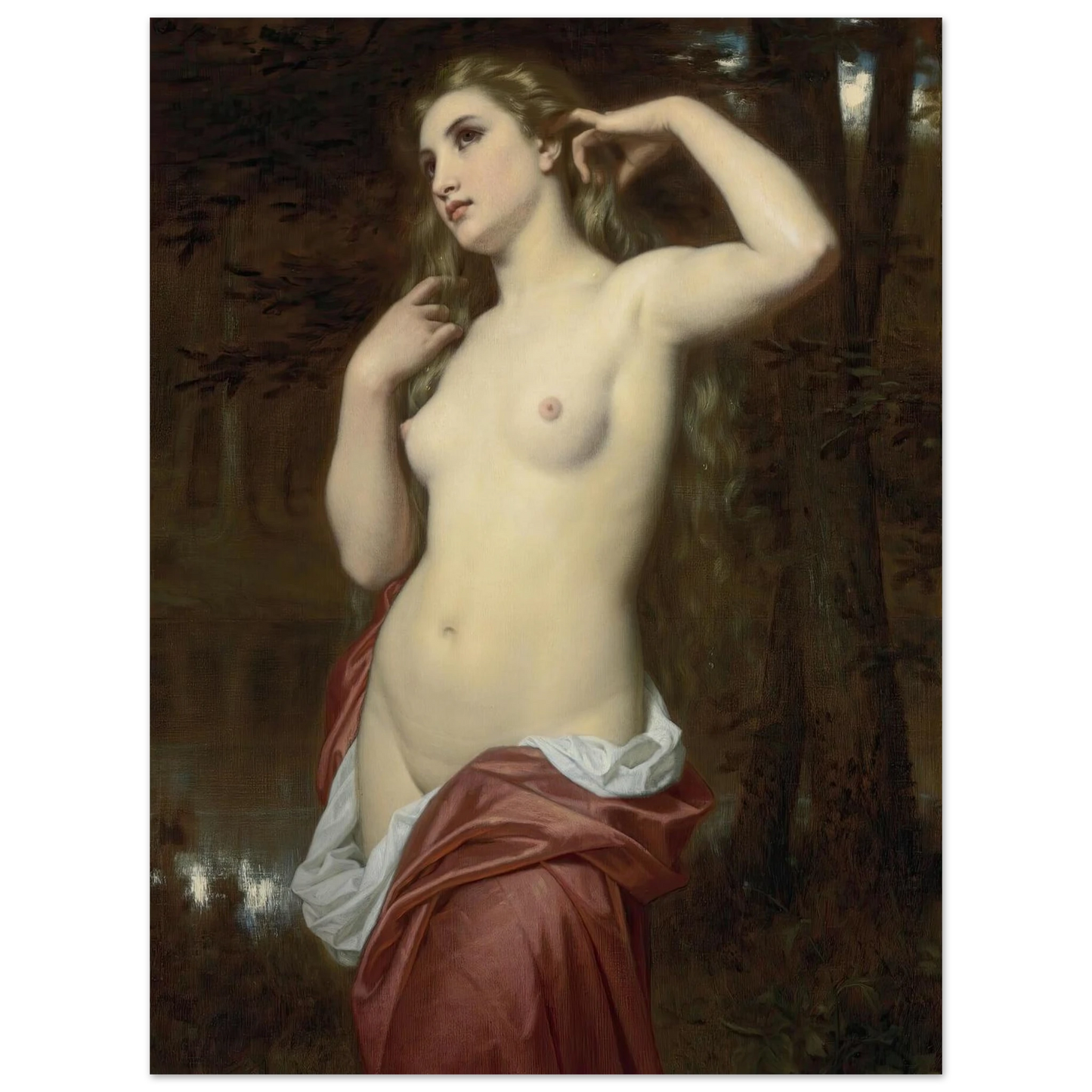 The Bather (1870) Art Print | Hugues Merle - Framed Poster - 30x40 cm / 12x16″ - Black frame