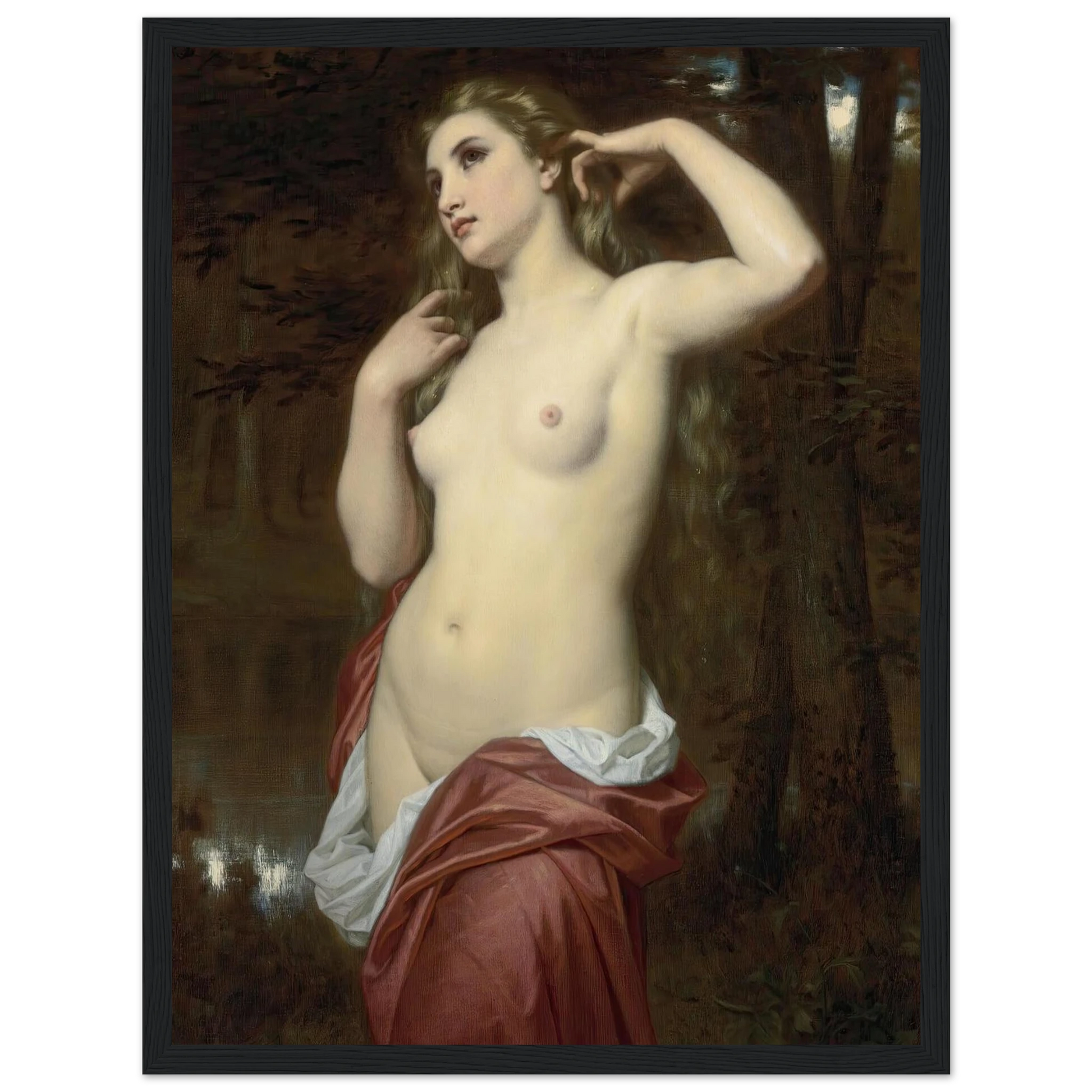 The Bather (1870) Art Print | Hugues Merle - Framed Poster - 30x40 cm / 12x16″ - Black frame