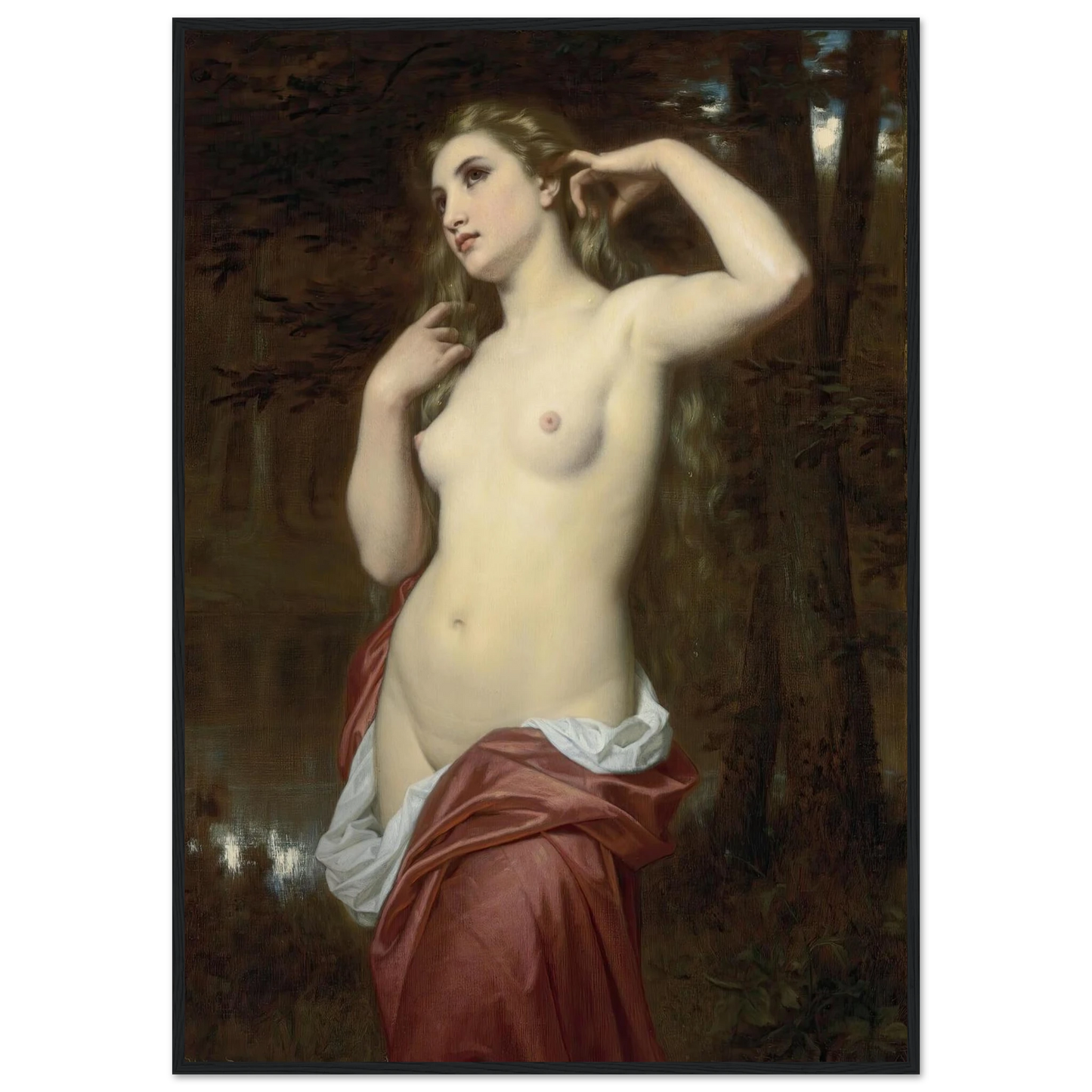 The Bather (1870) Art Print | Hugues Merle - Framed Poster - 30x40 cm / 12x16″ - Black frame