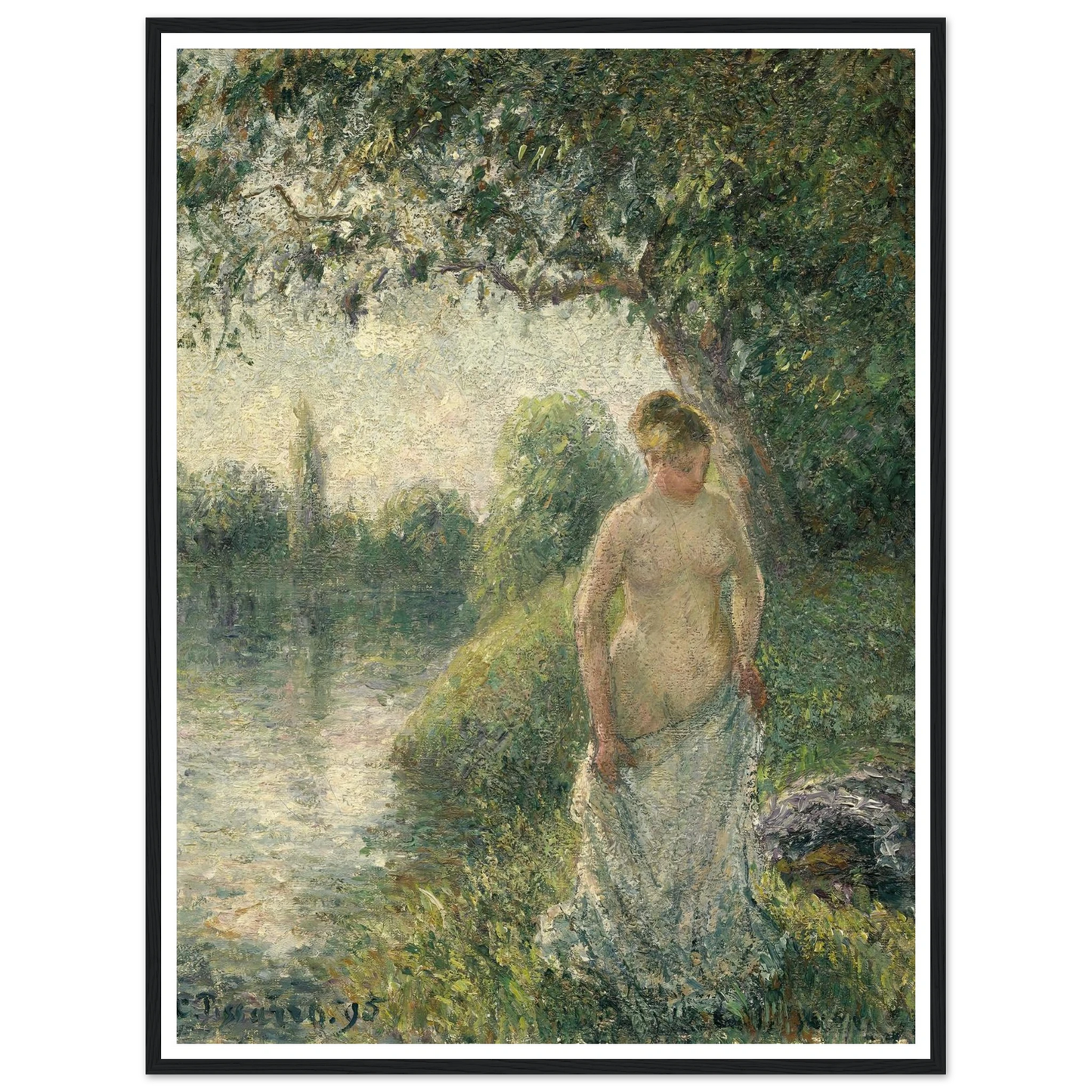 The Bather (1895) Art Print | Camille Pissarro - Framed Poster - 30x40 cm / 12x16″ - Black frame
