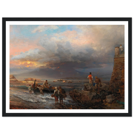 The Bay of Naples with Vesuvius in the background Art Print | Oswald Achenbach - Framed Poster - 30x40 cm / 12x16″ - Black frame