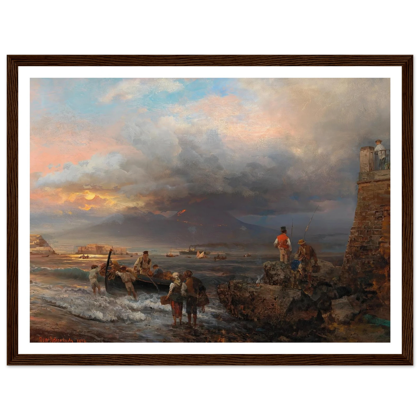 The Bay of Naples with Vesuvius in the background Art Print | Oswald Achenbach - Framed Poster - 30x40 cm / 12x16″ - Black frame