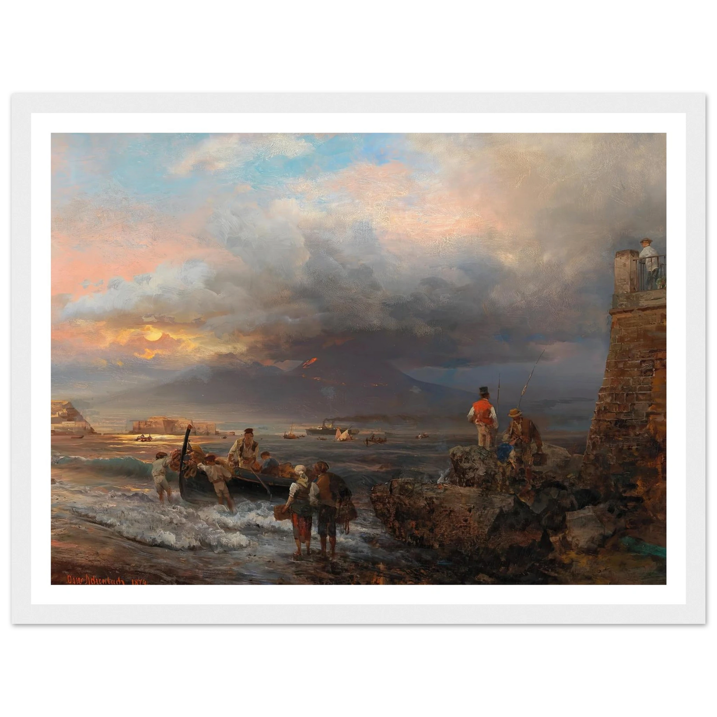 The Bay of Naples with Vesuvius in the background Art Print | Oswald Achenbach - Framed Poster - 30x40 cm / 12x16″ - Black frame