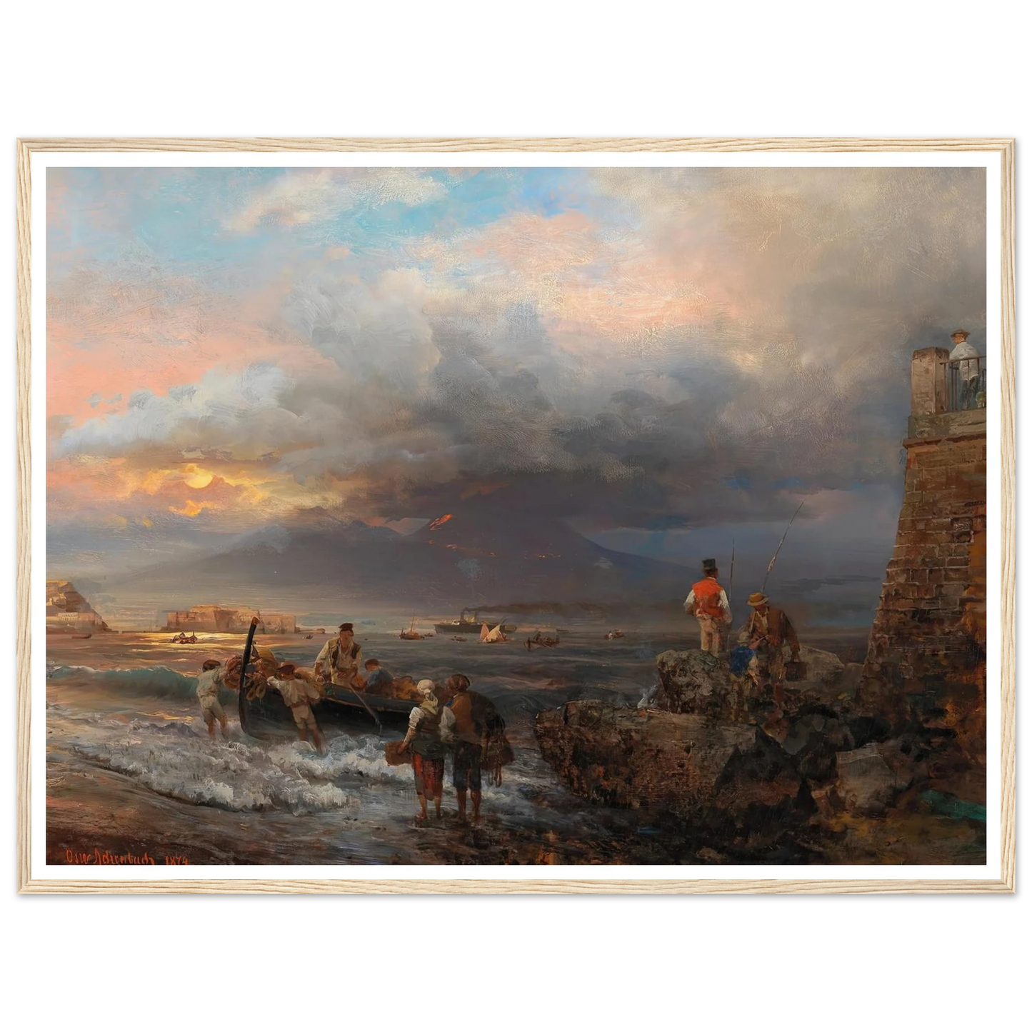 The Bay of Naples with Vesuvius in the background Art Print | Oswald Achenbach - Framed Poster - 30x40 cm / 12x16″ - Black frame