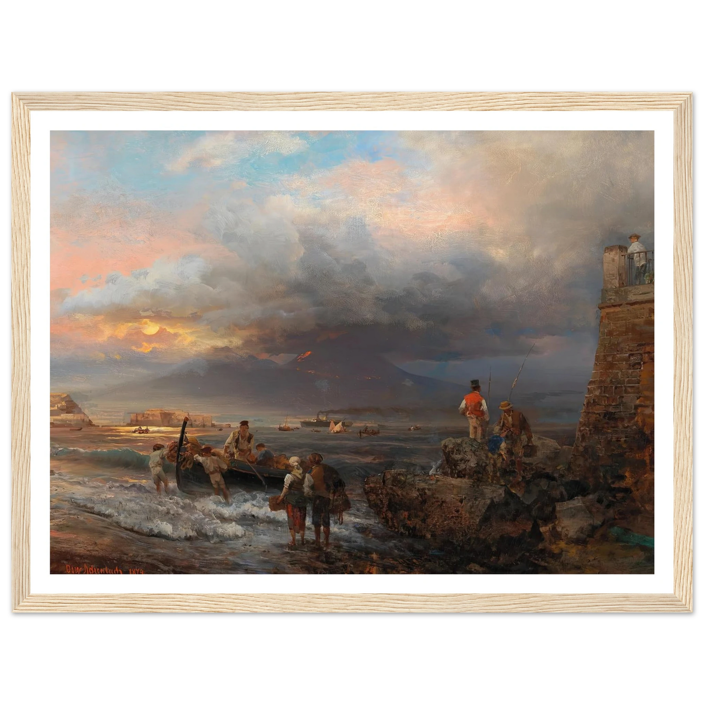 The Bay of Naples with Vesuvius in the background Art Print | Oswald Achenbach - Framed Poster - 30x40 cm / 12x16″ - Black frame