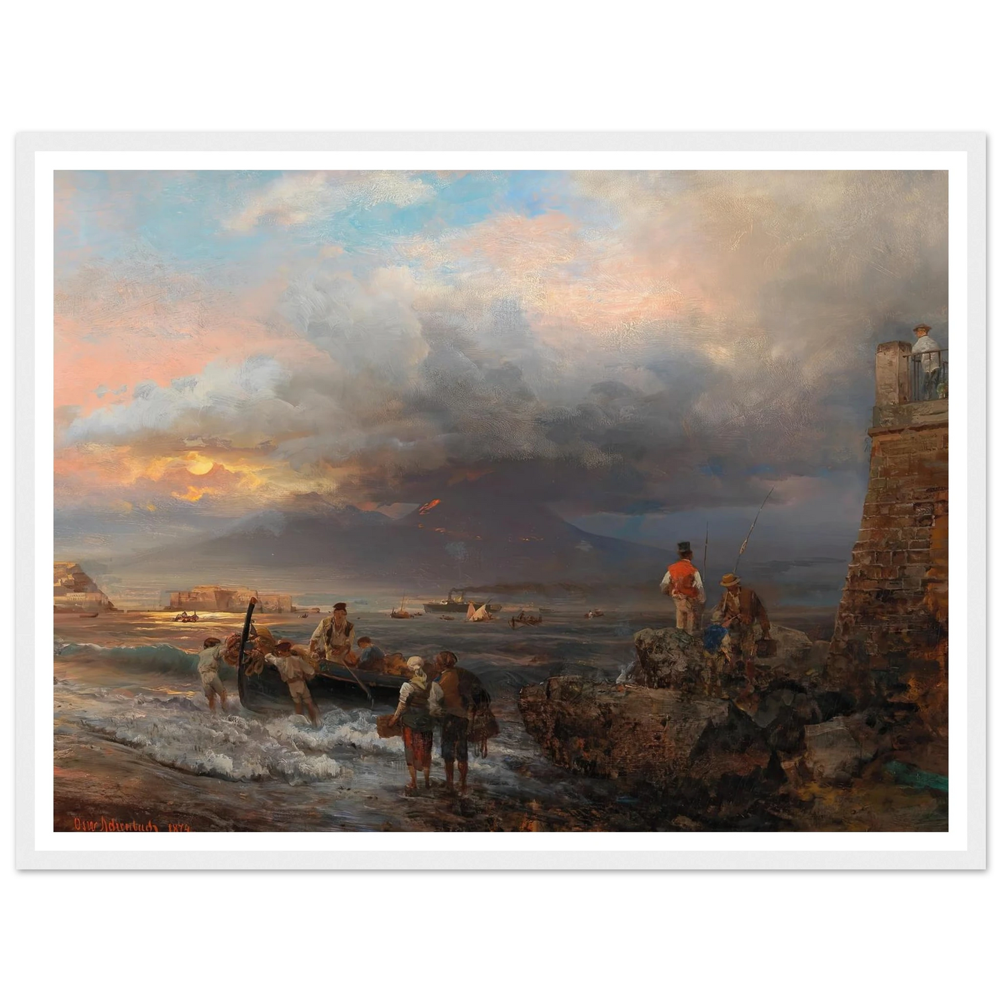The Bay of Naples with Vesuvius in the background Art Print | Oswald Achenbach - Framed Poster - 30x40 cm / 12x16″ - Black frame