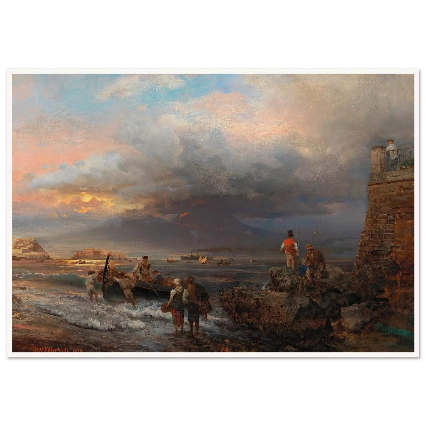 The Bay of Naples with Vesuvius in the background Art Print | Oswald Achenbach - Framed Poster - 30x40 cm / 12x16″ - Black frame