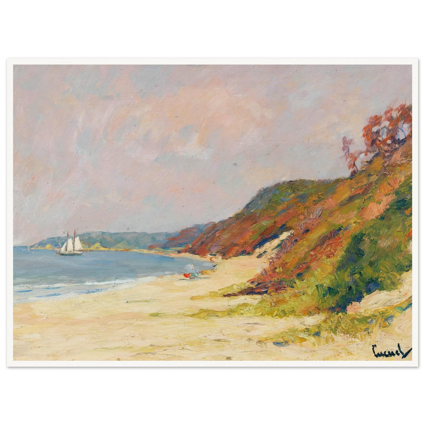 The Beach at Rocky Point, Long Island (1930) Art Print | Edward Cucuel - Framed Poster - 30x40 cm / 12x16″ - Black frame