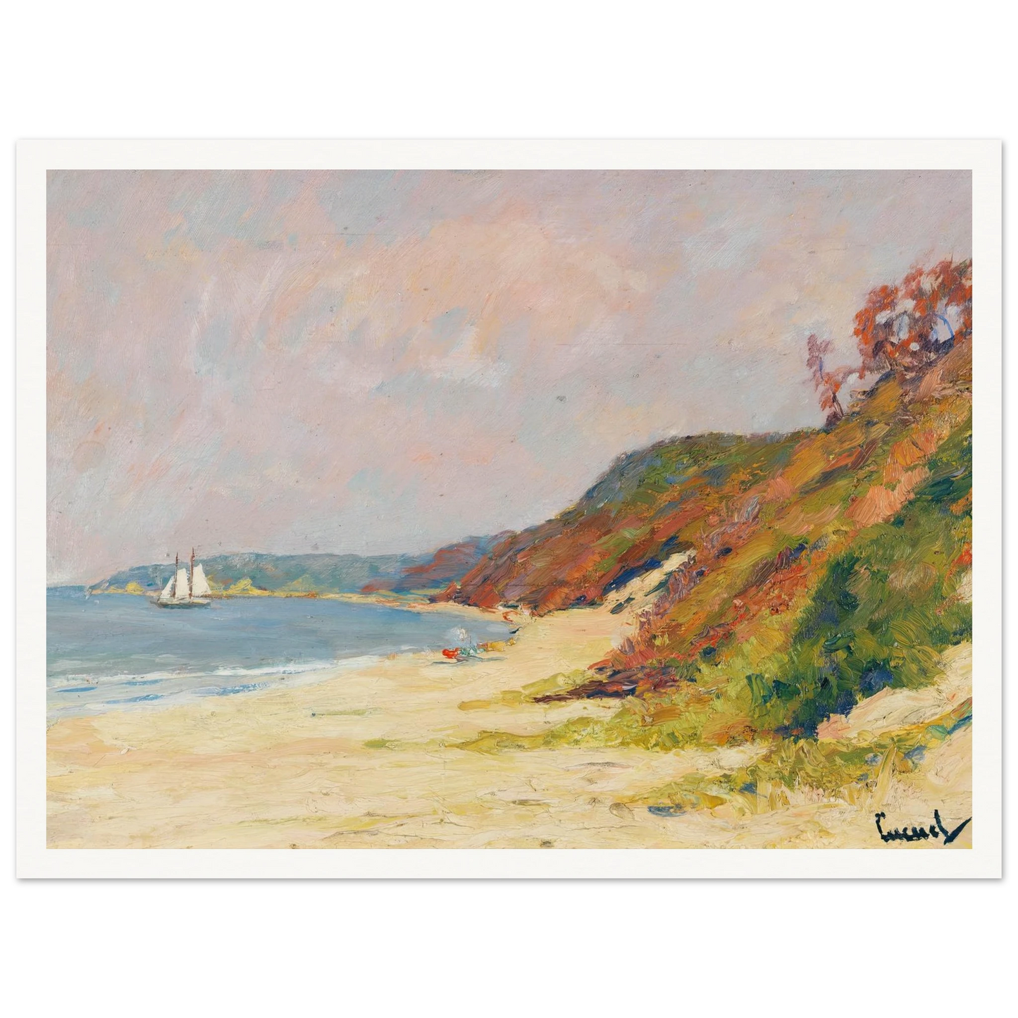 The Beach at Rocky Point, Long Island (1930) Art Print | Edward Cucuel - Framed Poster - 30x40 cm / 12x16″ - Black frame