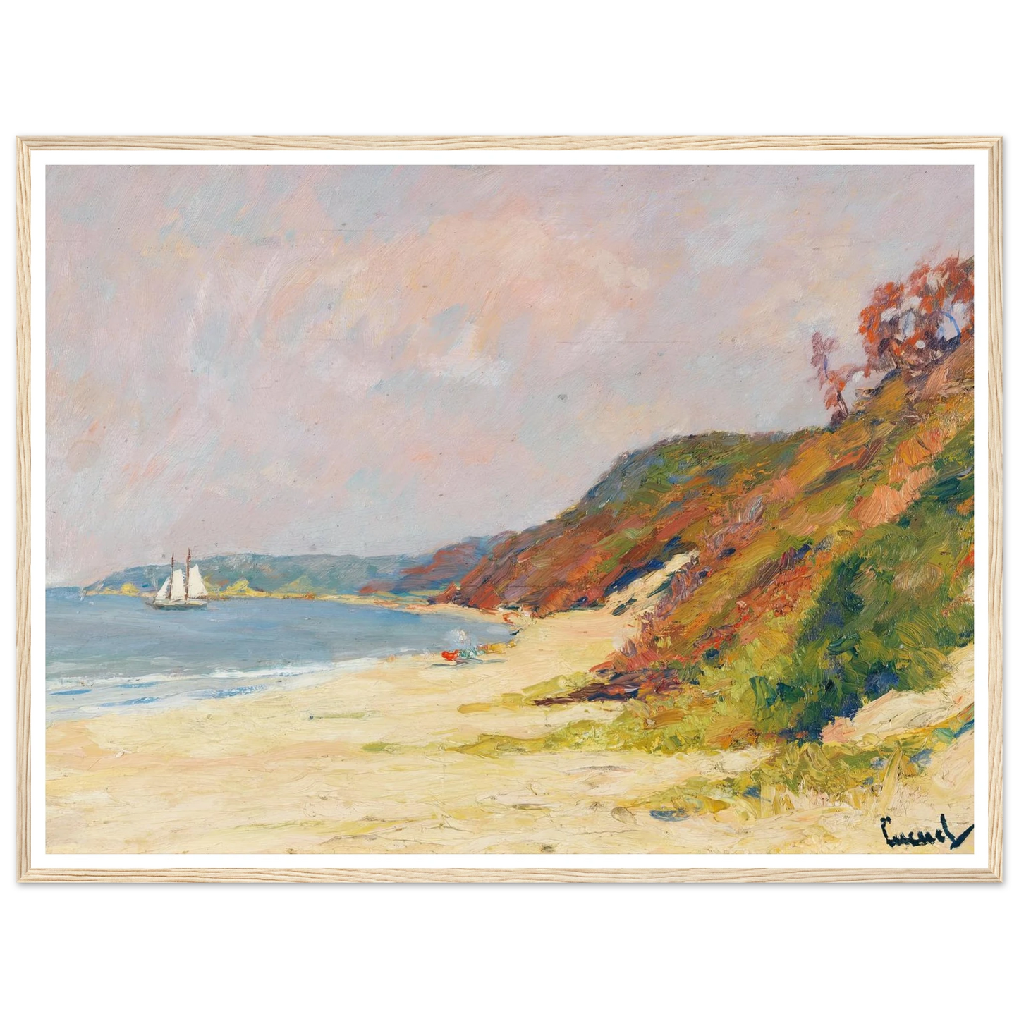 The Beach at Rocky Point, Long Island (1930) Art Print | Edward Cucuel - Framed Poster - 30x40 cm / 12x16″ - Black frame