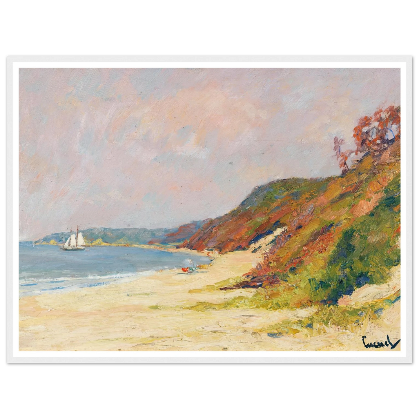 The Beach at Rocky Point, Long Island (1930) Art Print | Edward Cucuel - Framed Poster - 30x40 cm / 12x16″ - Black frame