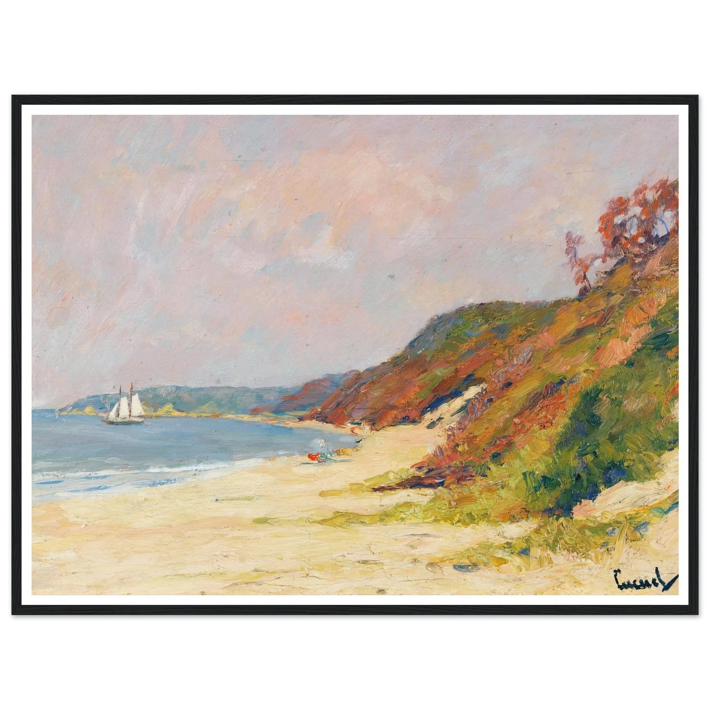 The Beach at Rocky Point, Long Island (1930) Art Print | Edward Cucuel - Framed Poster - 30x40 cm / 12x16″ - Black frame