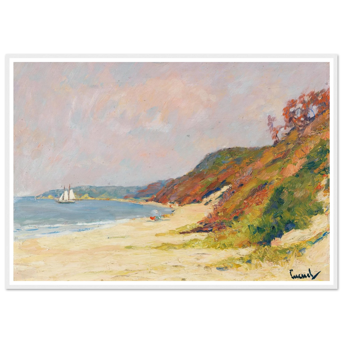 The Beach at Rocky Point, Long Island (1930) Art Print | Edward Cucuel - Framed Poster - 30x40 cm / 12x16″ - Black frame