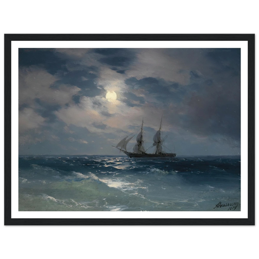 The Brig Mercury In Moonlight (1874) Art Print | Ivan Konstantinovich Aivazovsky - Framed Poster - 30x40 cm / 12x16″ - Black frame