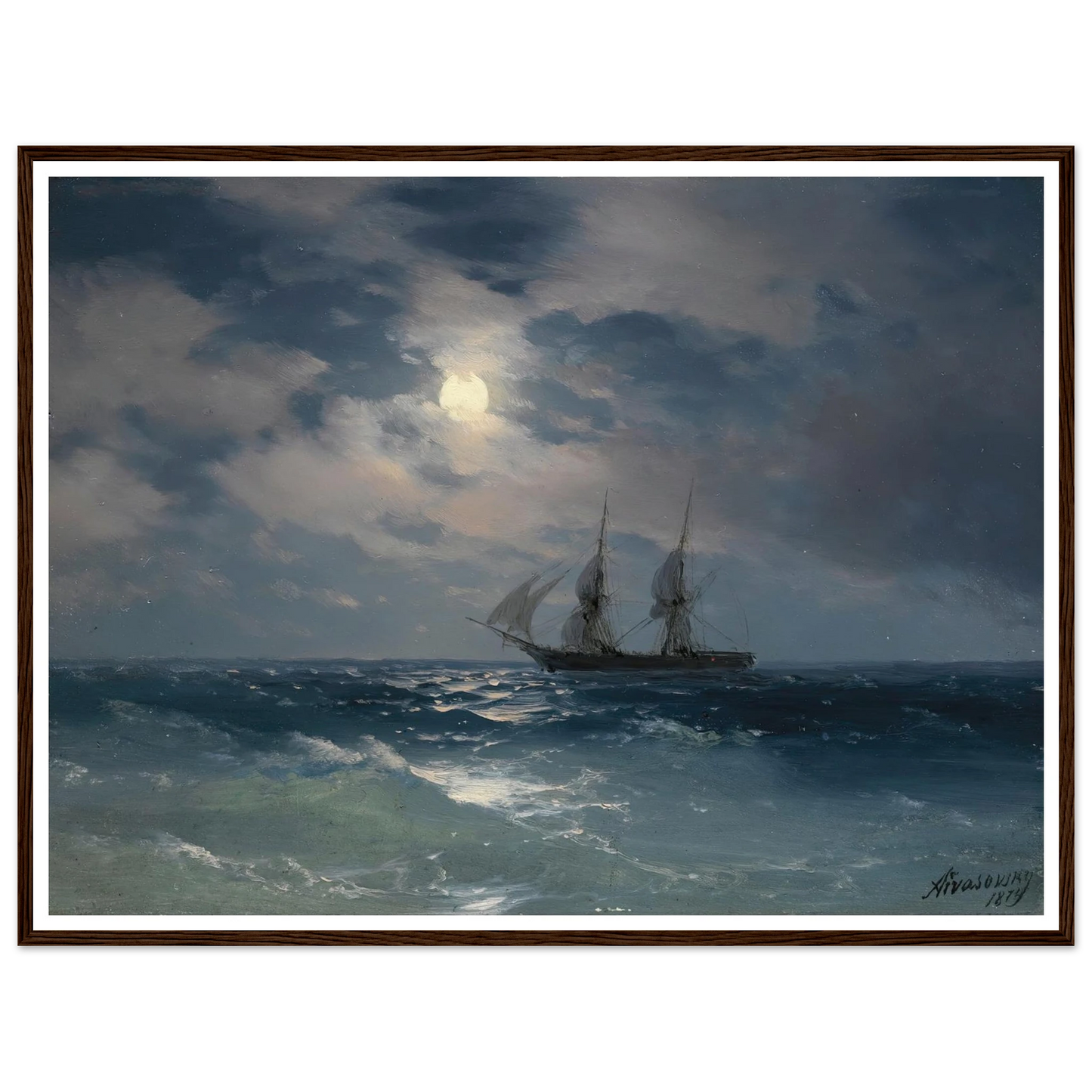 The Brig Mercury In Moonlight (1874) Art Print | Ivan Konstantinovich Aivazovsky - Framed Poster - 30x40 cm / 12x16″ - Black frame