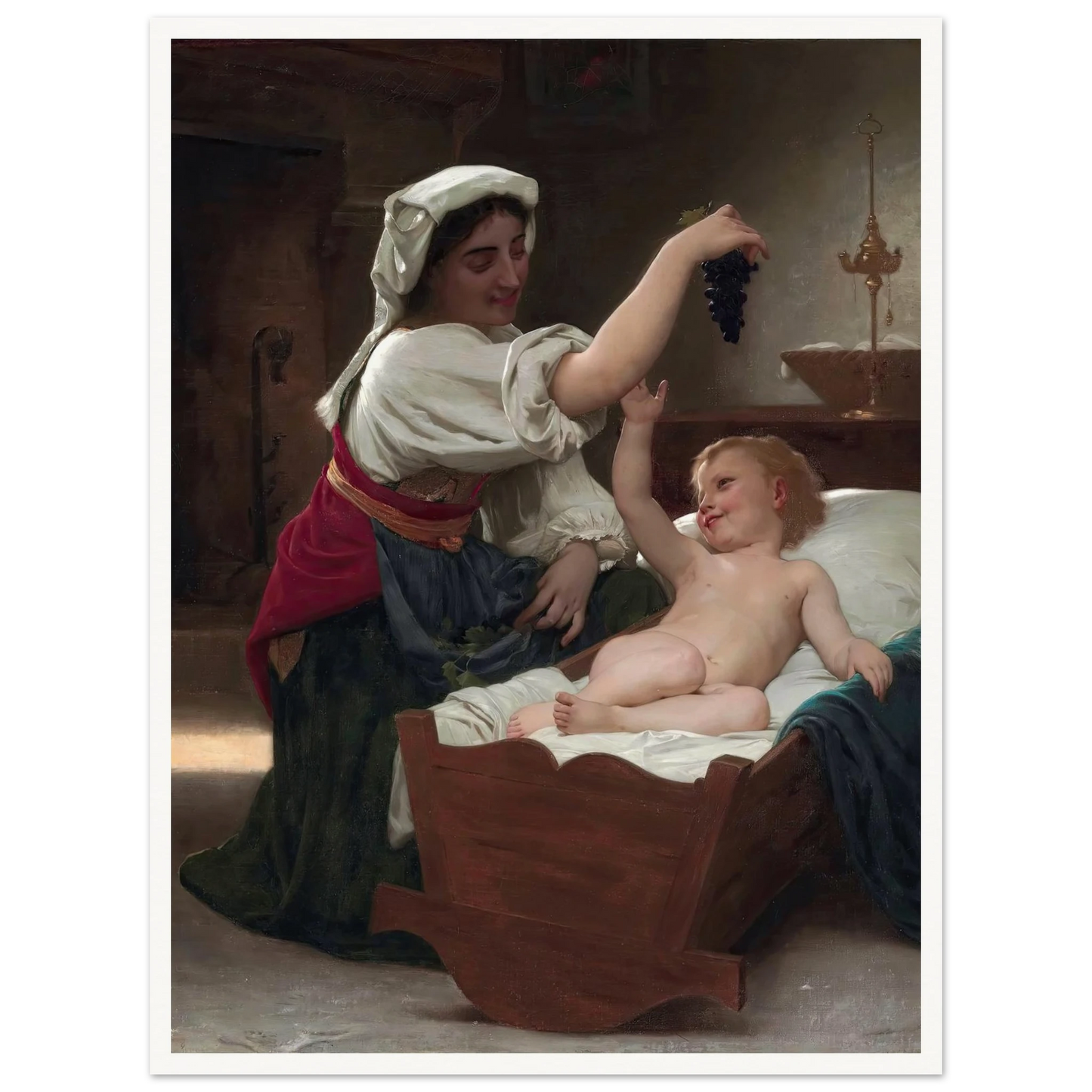 The Bunch Of Grape (1868) Art Print | William Bouguereau - Framed Poster - 30x40 cm / 12x16″ - Black frame