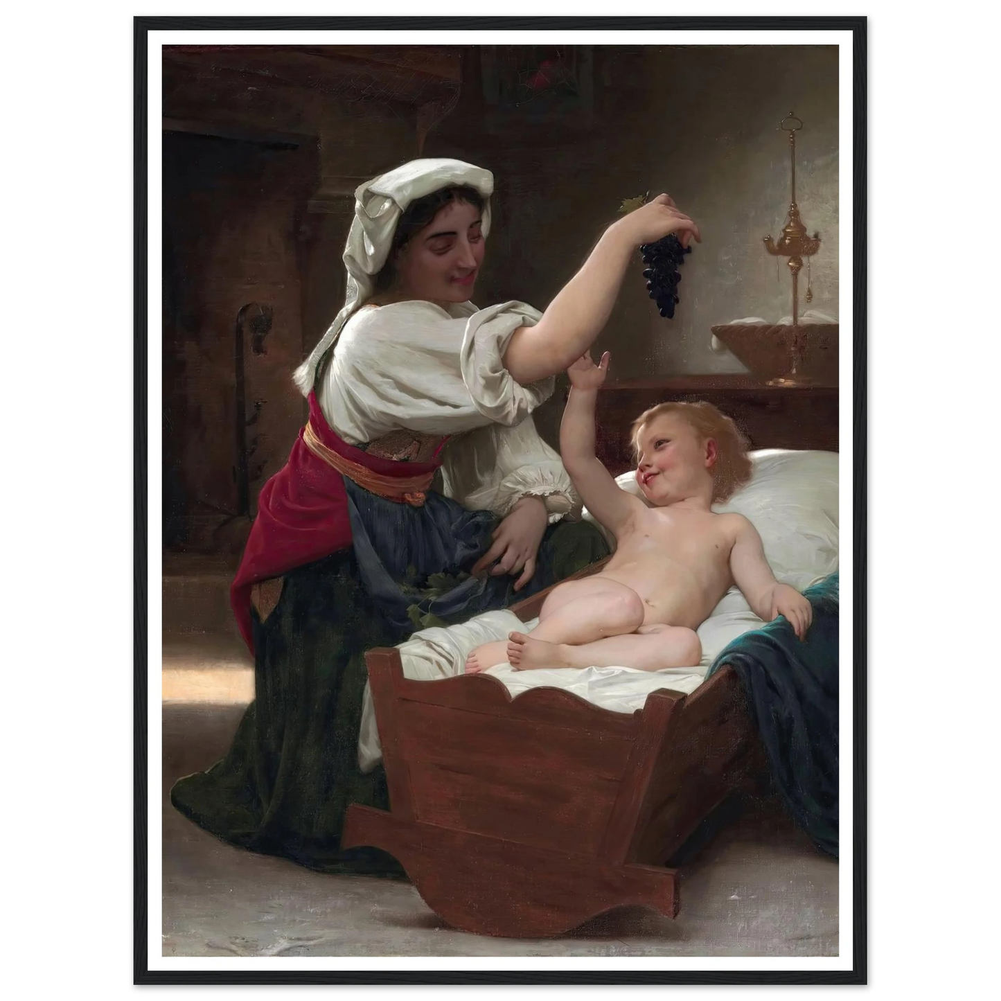 The Bunch Of Grape (1868) Art Print | William Bouguereau - Framed Poster - 30x40 cm / 12x16″ - Black frame