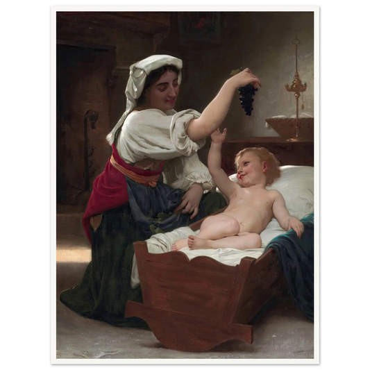The Bunch Of Grape (1868) Art Print | William Bouguereau - Framed Poster - 30x40 cm / 12x16″ - Black frame