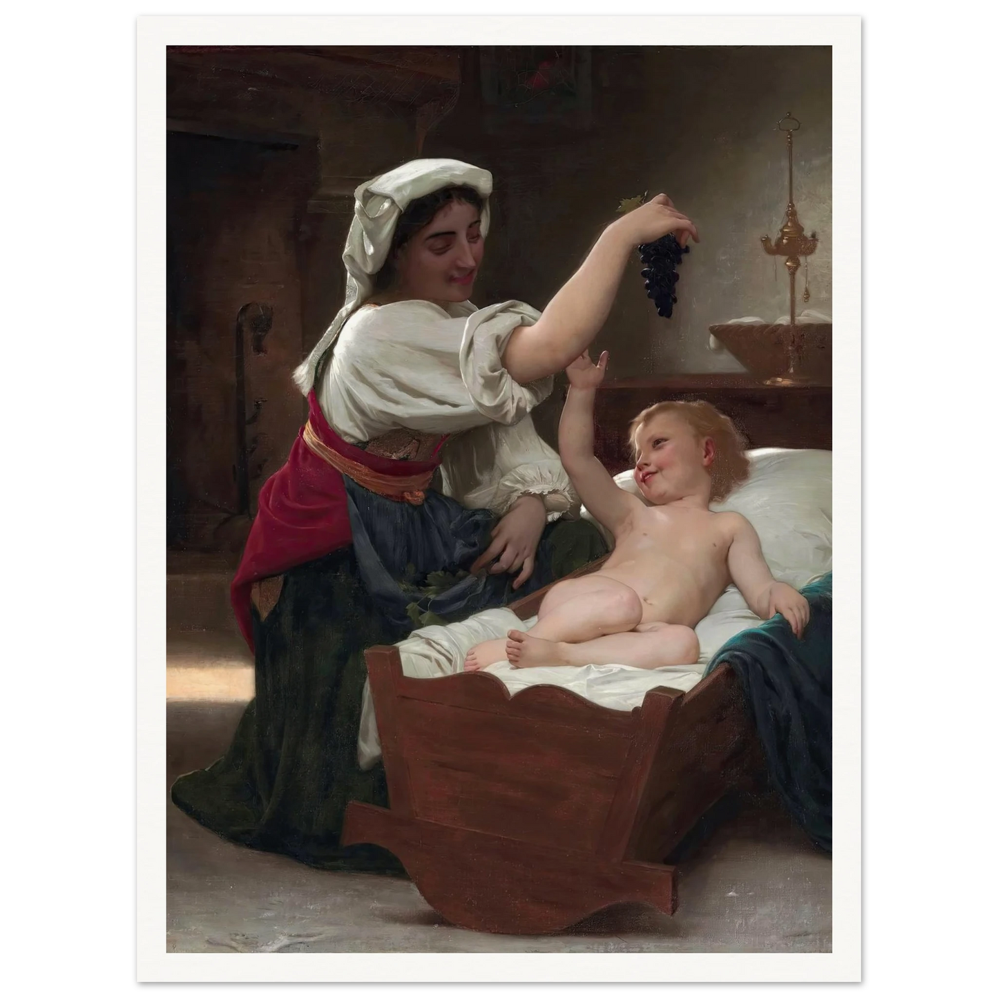 The Bunch Of Grape (1868) Art Print | William Bouguereau - Framed Poster - 30x40 cm / 12x16″ - Black frame