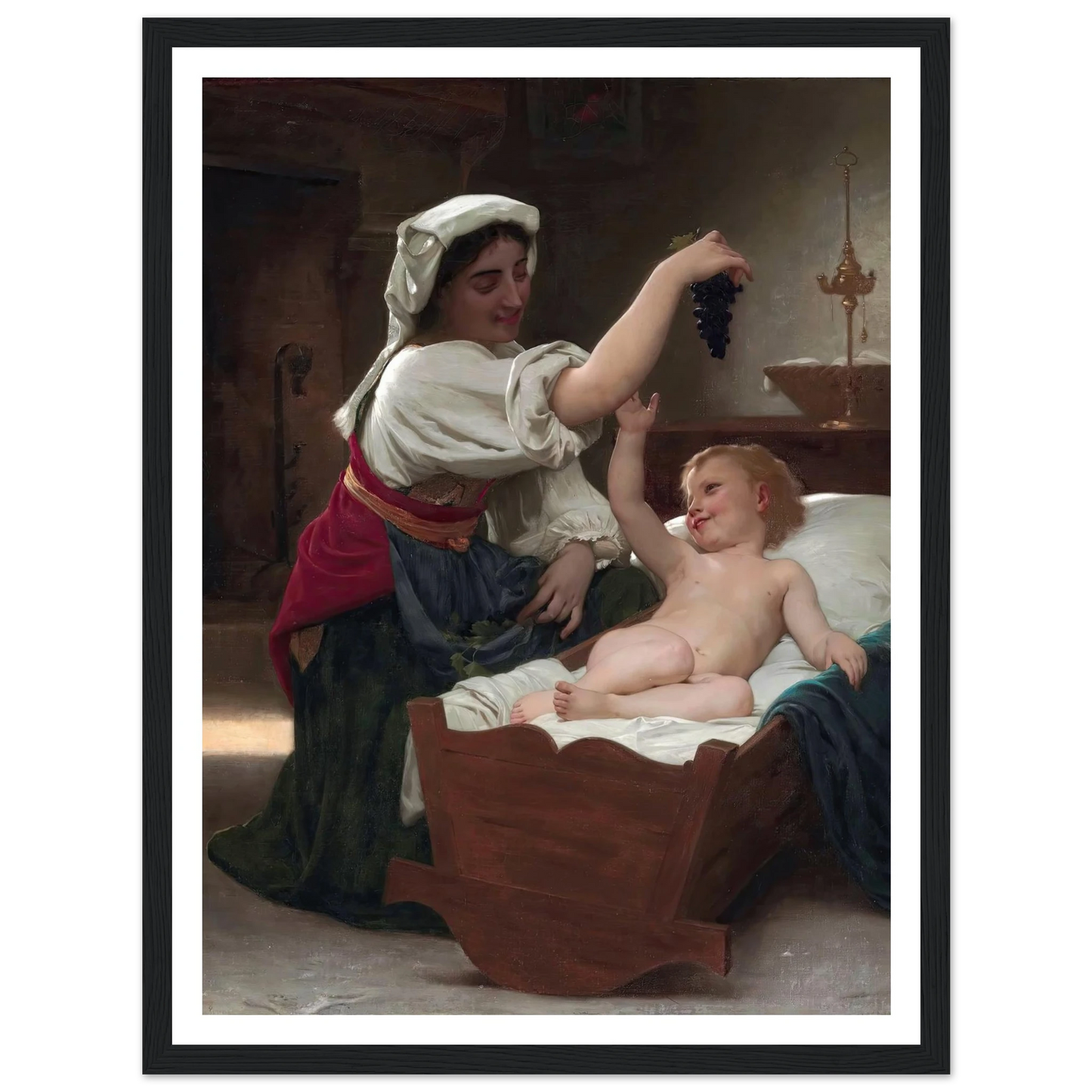 The Bunch Of Grape (1868) Art Print | William Bouguereau - Framed Poster - 30x40 cm / 12x16″ - Black frame