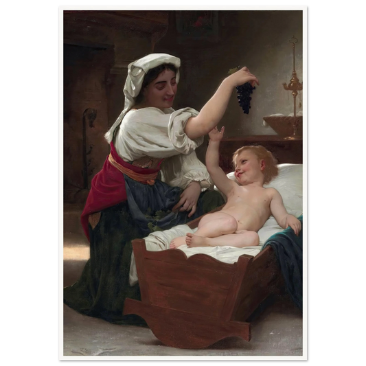 The Bunch Of Grape (1868) Art Print | William Bouguereau - Framed Poster - 30x40 cm / 12x16″ - Black frame