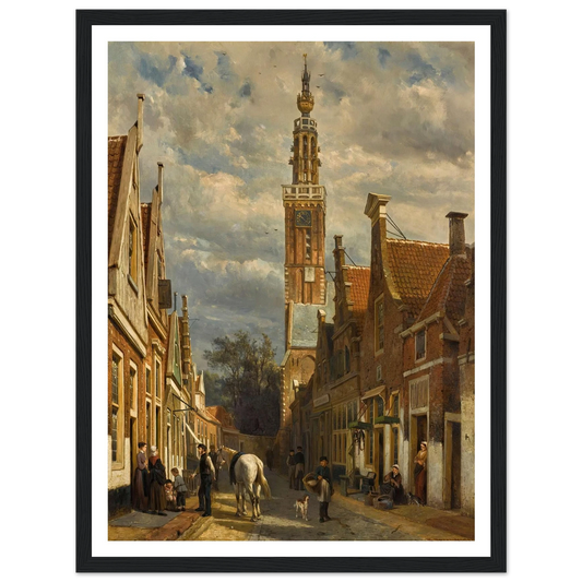 The carillon tower in Edam (1879) Art Print | Cornelis Springer - Framed Poster - 30x40 cm / 12x16″ - Black frame