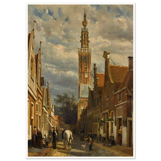 The carillon tower in Edam (1879) Art Print | Cornelis Springer - Framed Poster - 30x40 cm / 12x16″ - Black frame