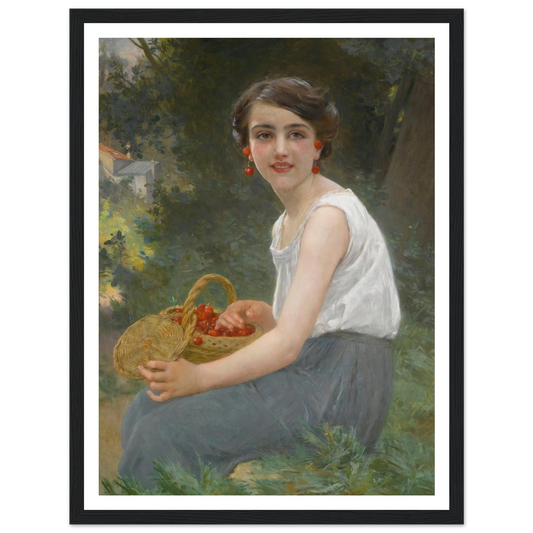 The cherry girl Art Print | Guillaume Seignac - Framed Poster - 30x40 cm / 12x16″ - Black frame