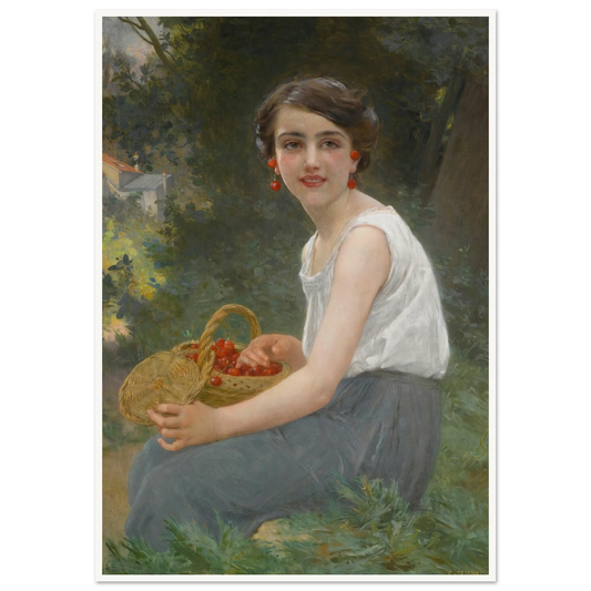 The cherry girl Art Print | Guillaume Seignac - Framed Poster - 30x40 cm / 12x16″ - Black frame