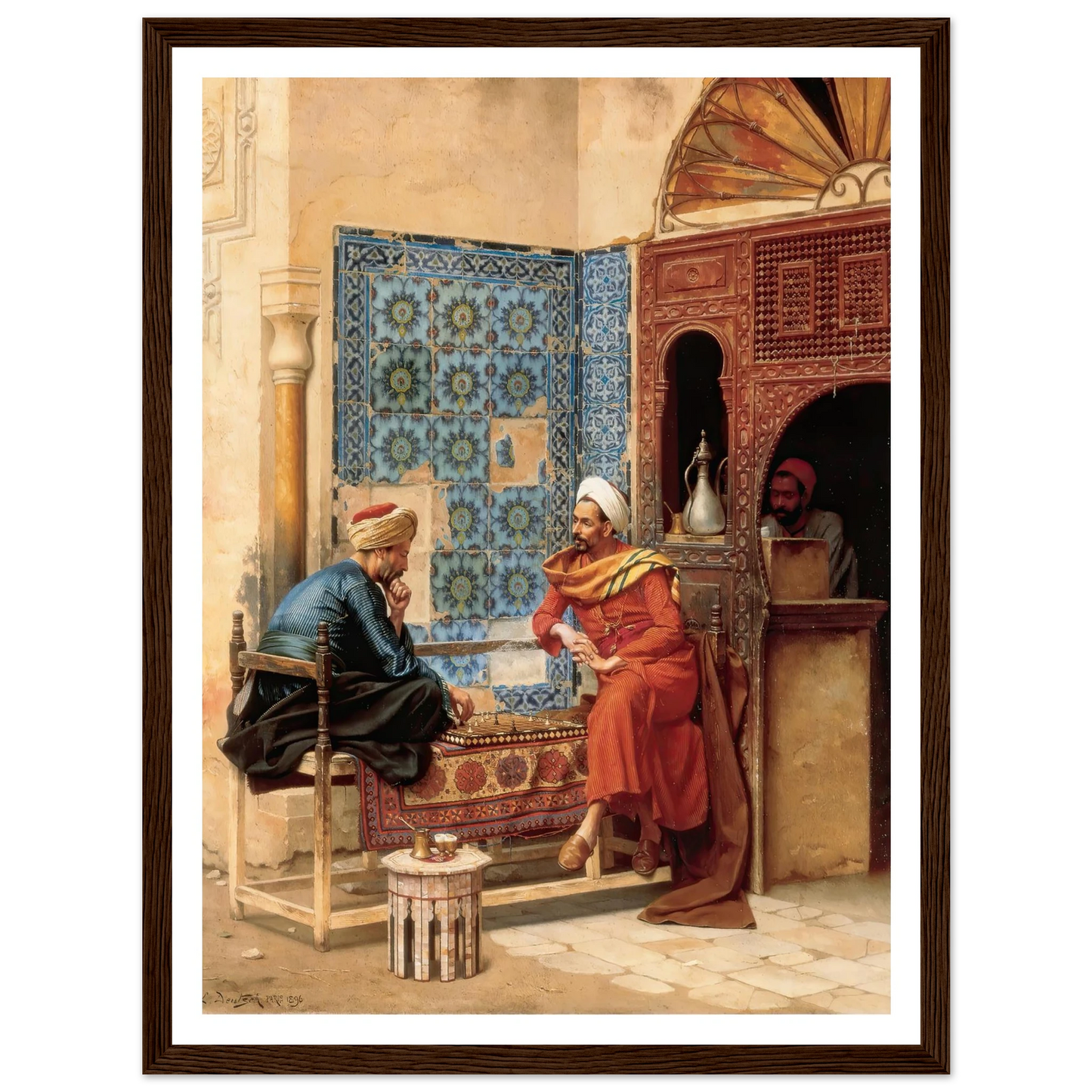The Chess Game (1896) Art Print | Ludwig Deutsch - Framed Poster - 30x40 cm / 12x16″ - Black frame