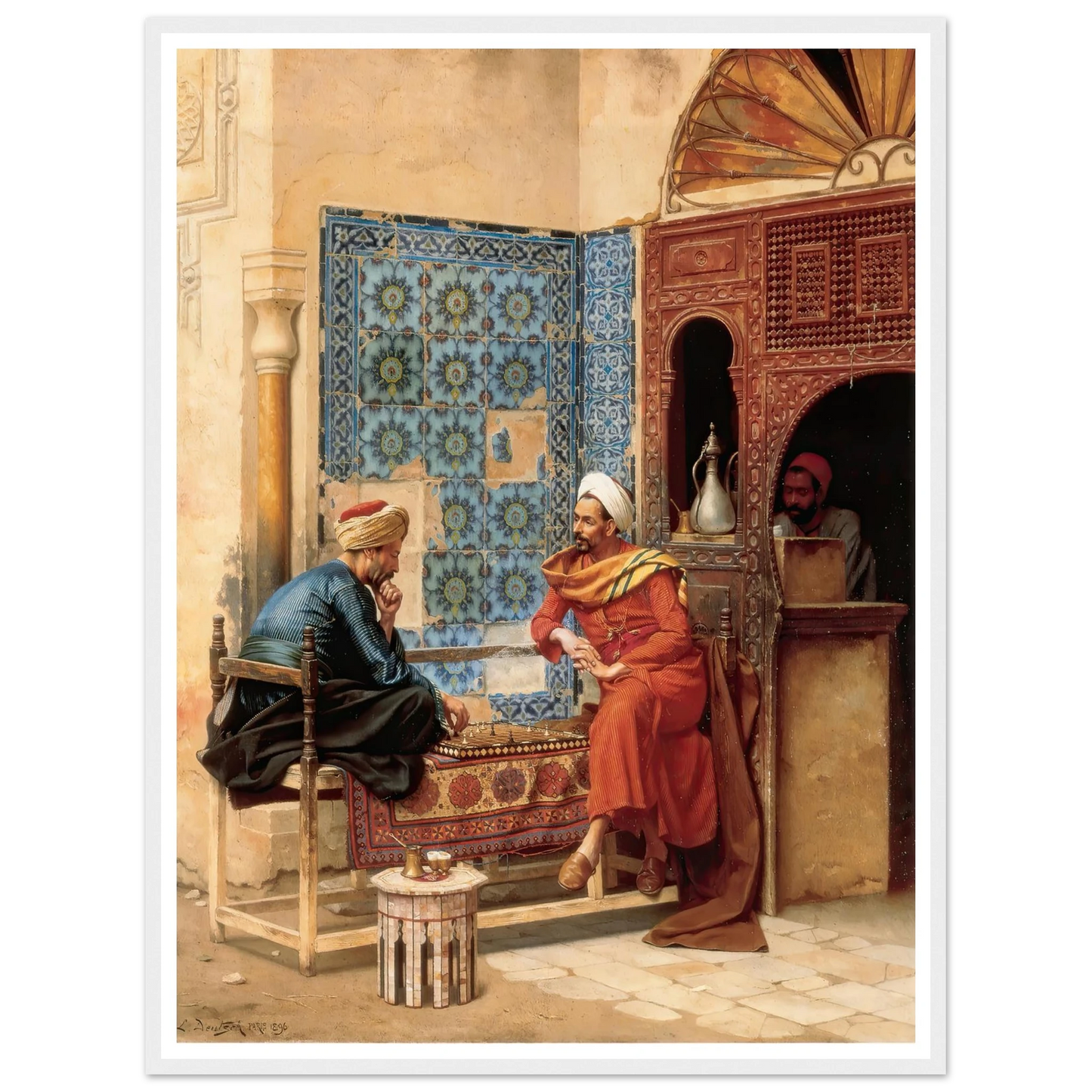 The Chess Game (1896) Art Print | Ludwig Deutsch - Framed Poster - 30x40 cm / 12x16″ - Black frame