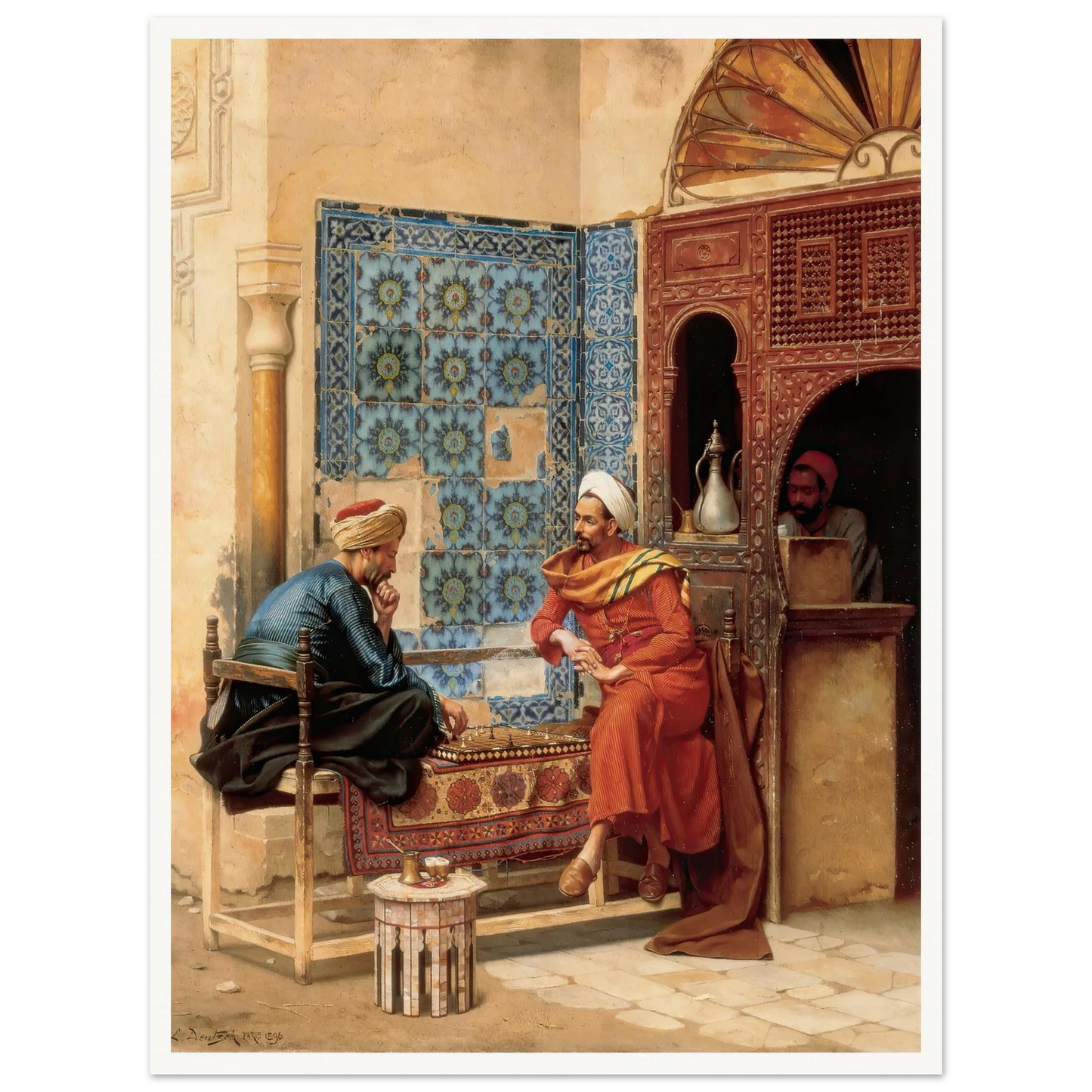 The Chess Game (1896) Art Print | Ludwig Deutsch - Framed Poster - 30x40 cm / 12x16″ - Black frame